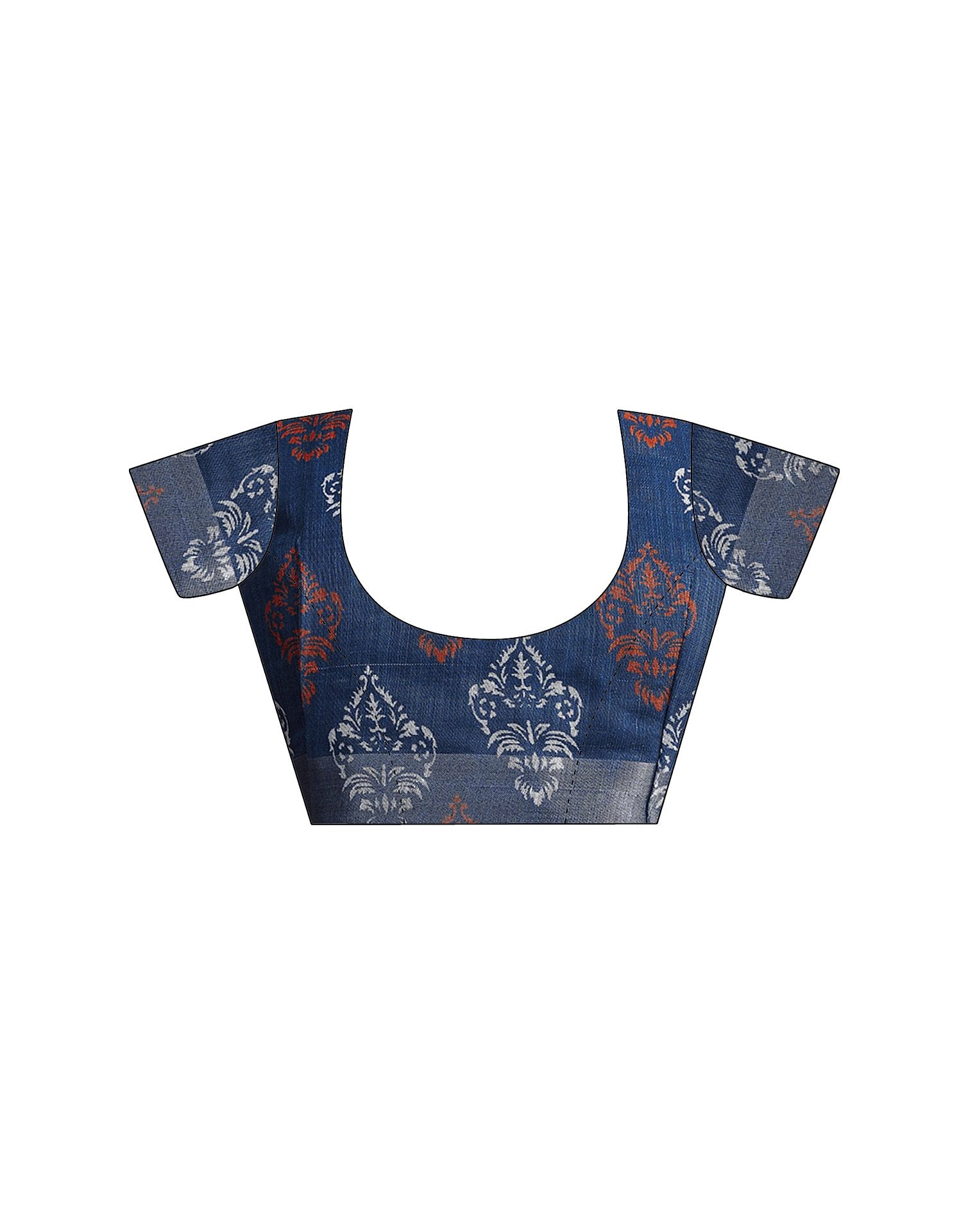 Navy Blue Cotton Linen Printed Saree