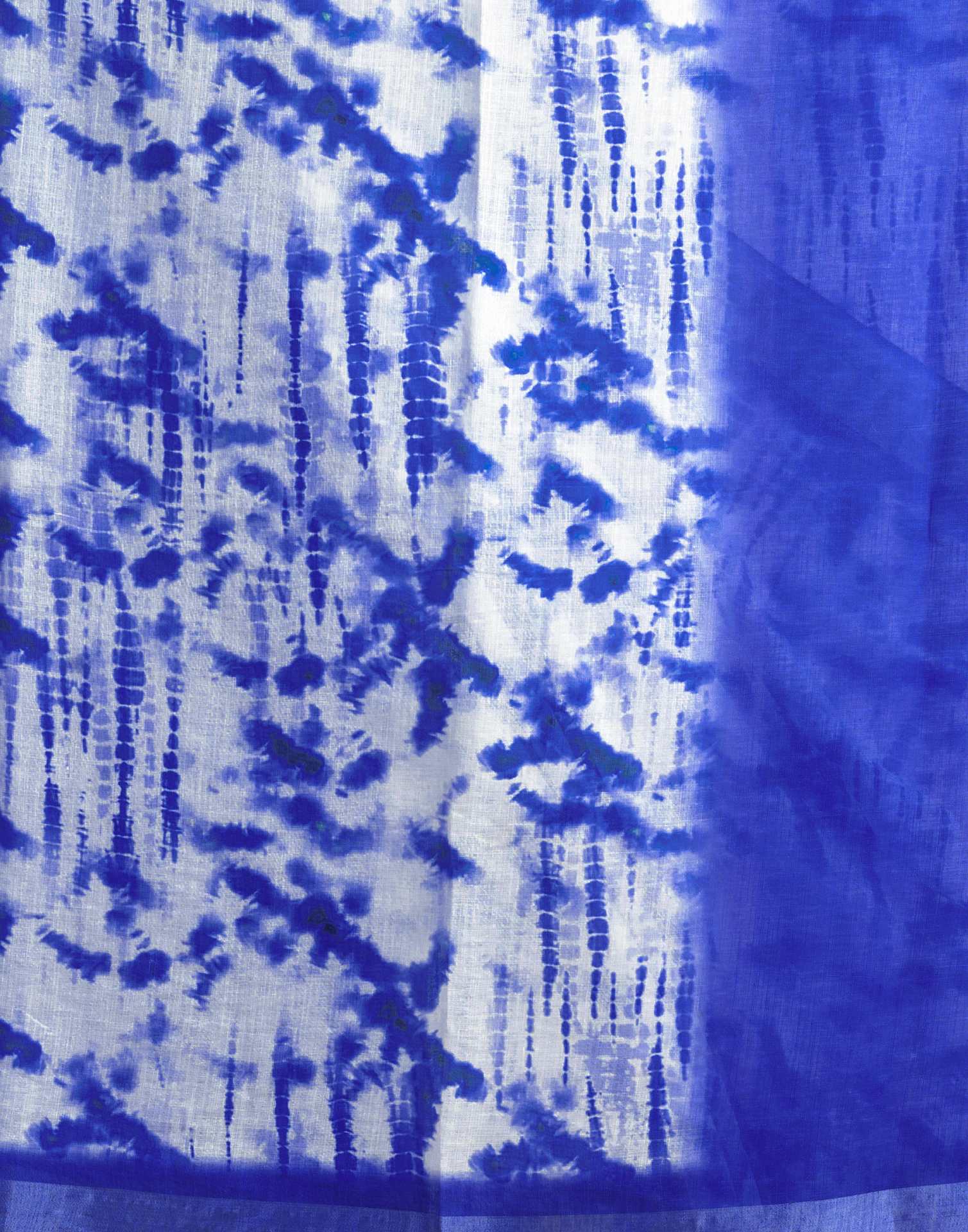 Blue Cotton Linen Printed Dyed Saree