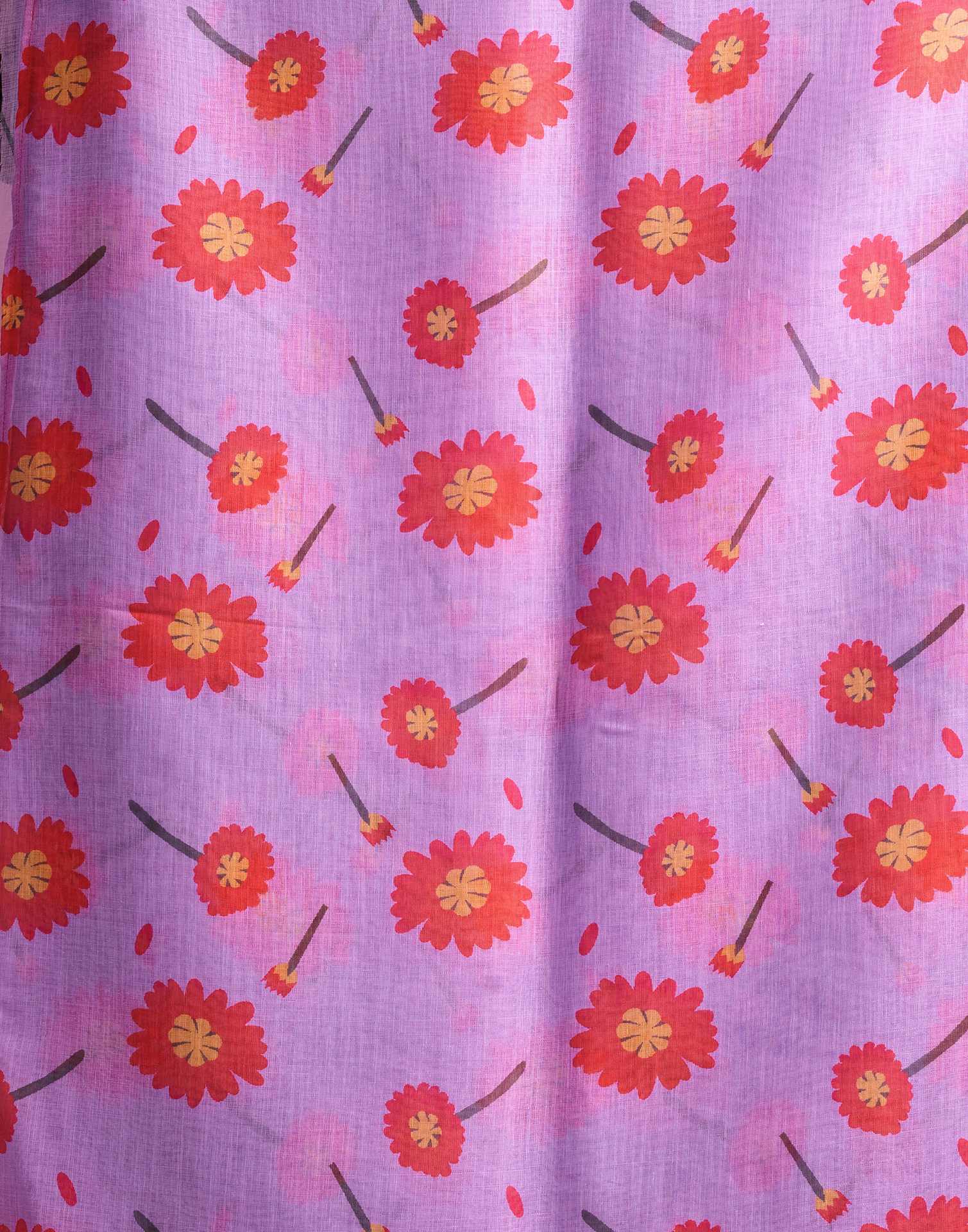 Lavender Cotton Linen Printed Saree