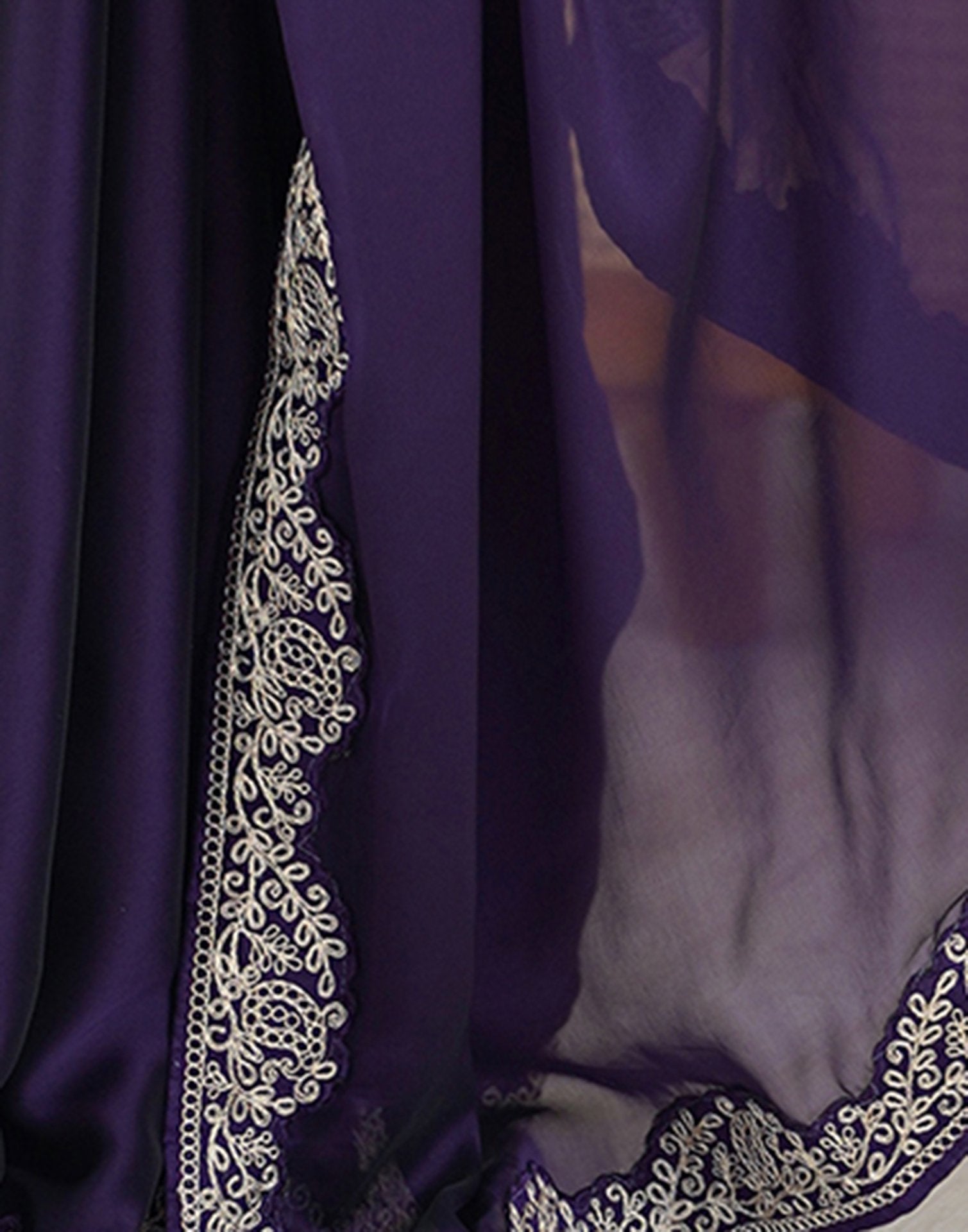 Dark Purple Silk Embroidery Lace Saree