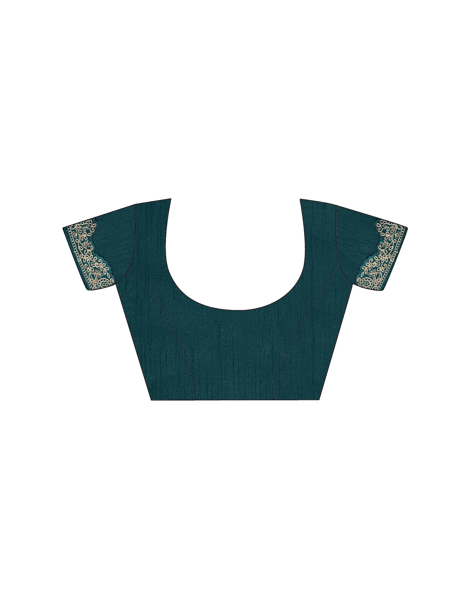 Rama Green Silk Embroidery Lace Saree