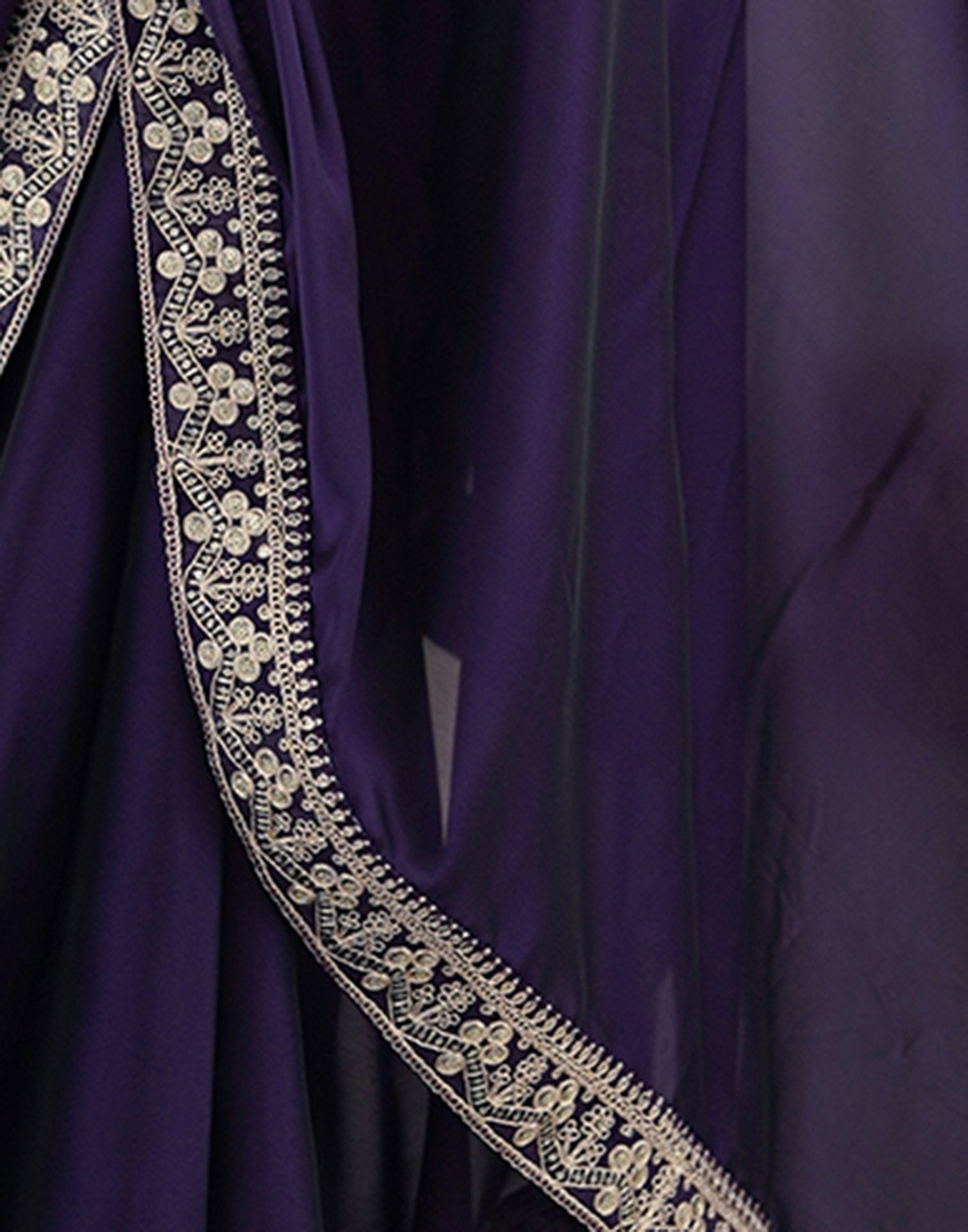 Dark Purple Silk Sequence Lace Saree