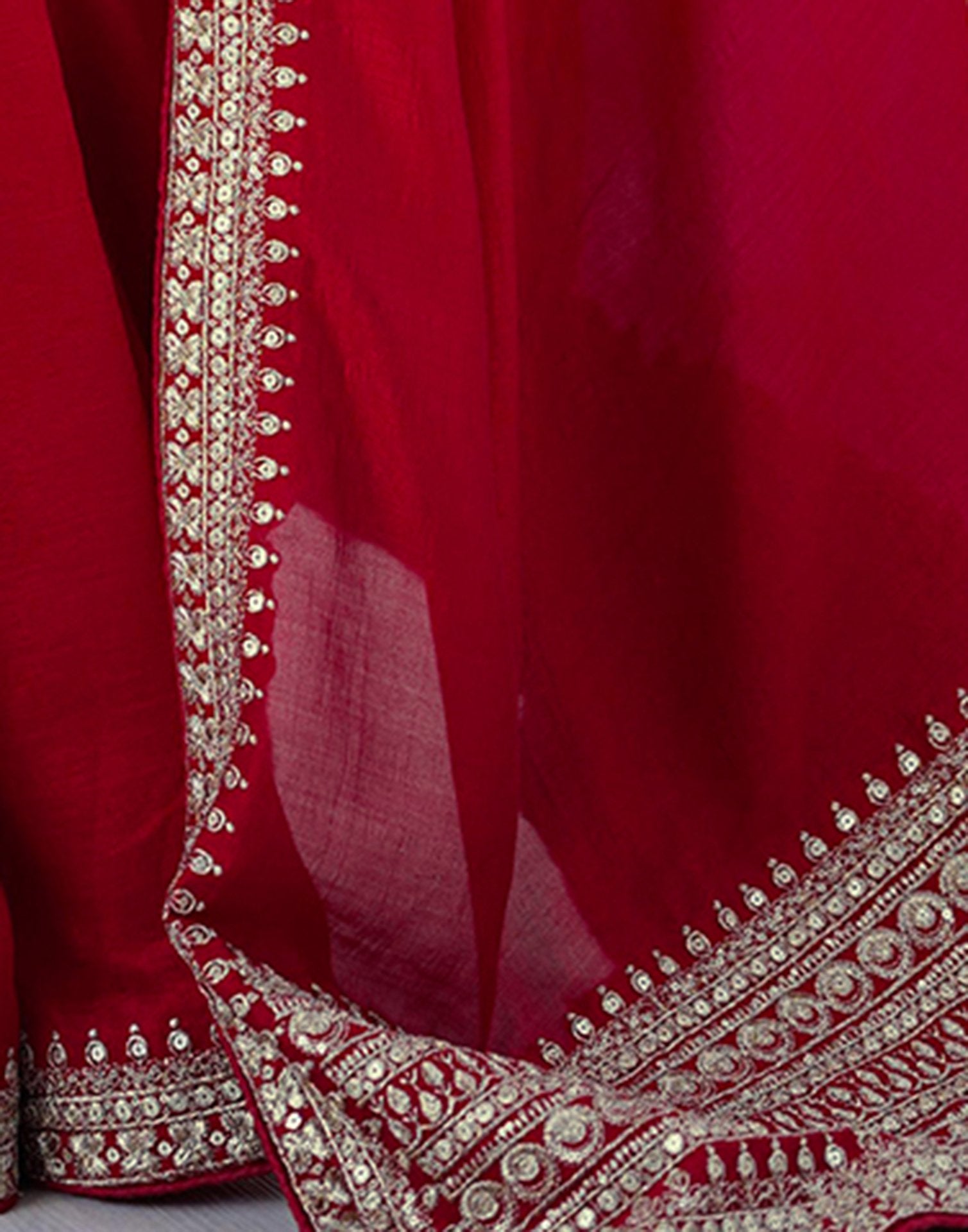 Red Silk Sequence Lace Saree