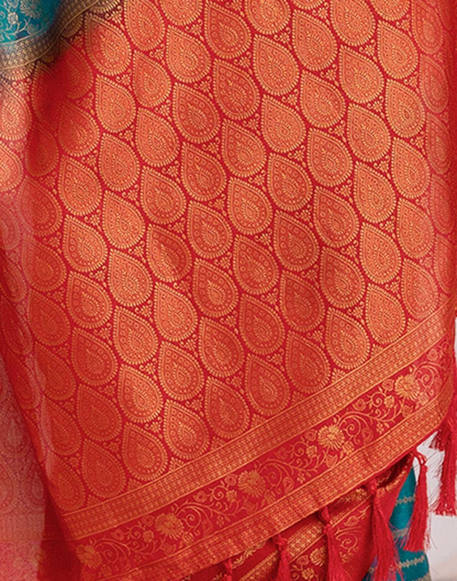 Dark Turquoise Silk Woven Saree