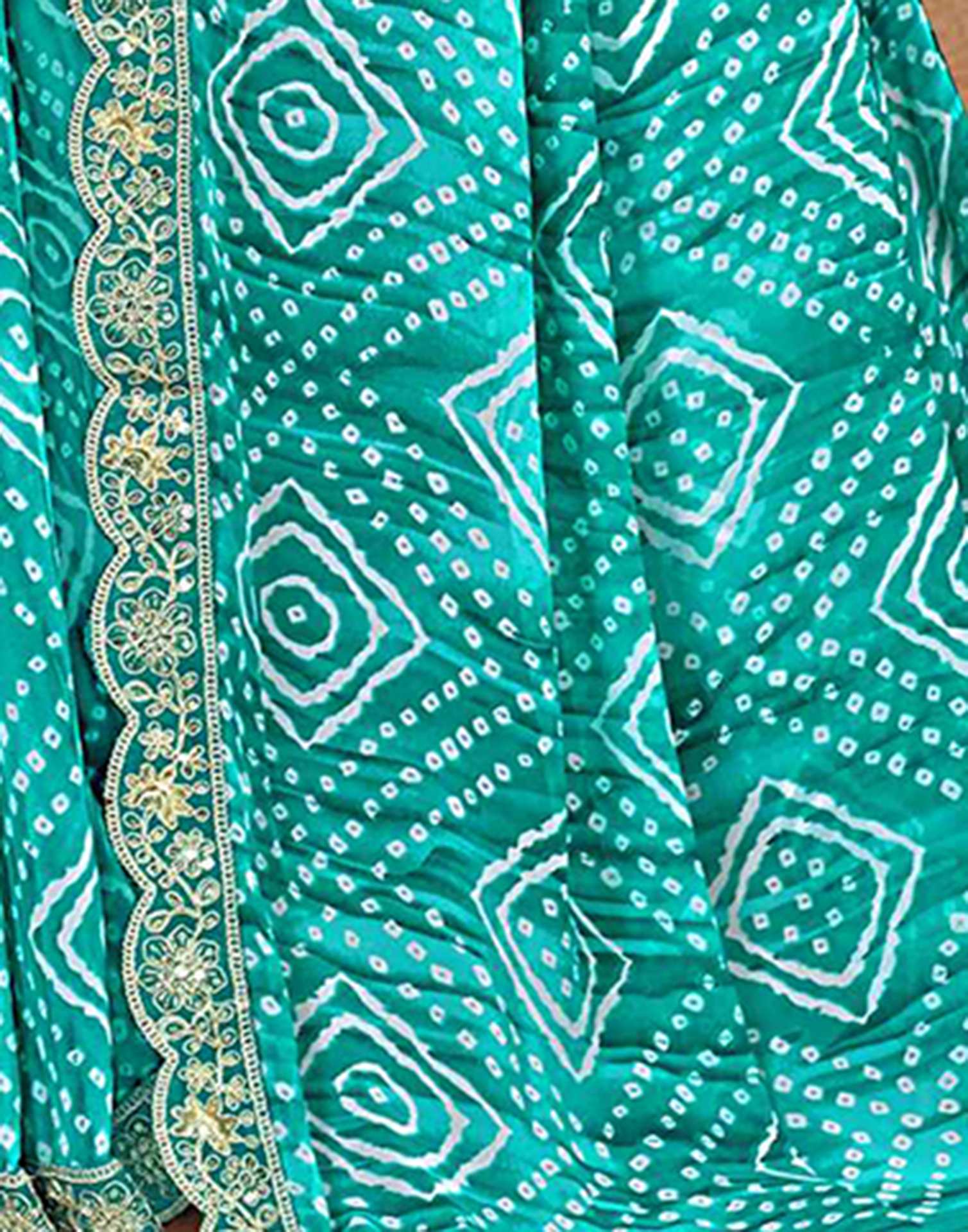 Teal Blue Weightless Georgette Printed Bandhani Saree