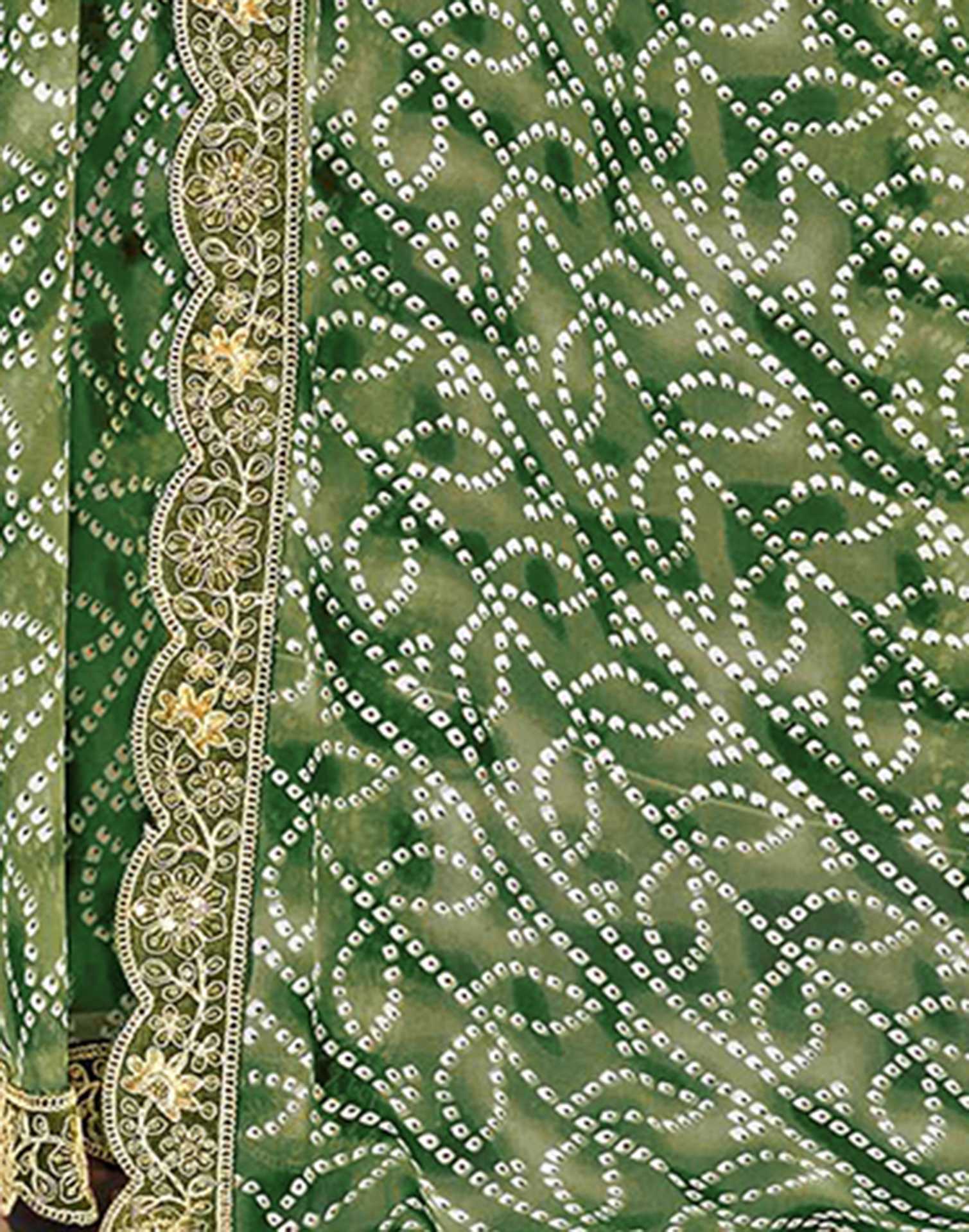 Green Weightless Georgette Printed Bandhani Saree