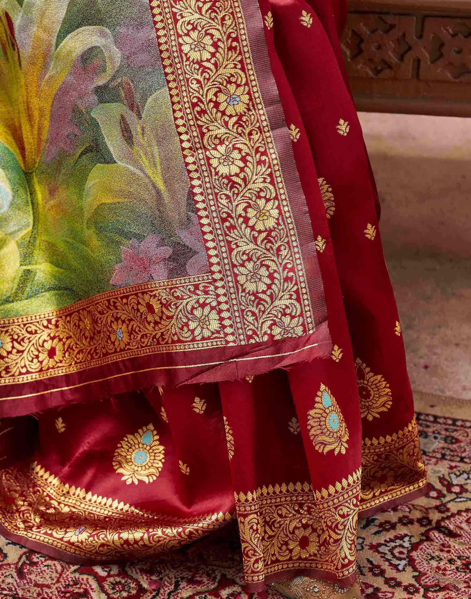 Maroon Silk Woven Banarasi Saree