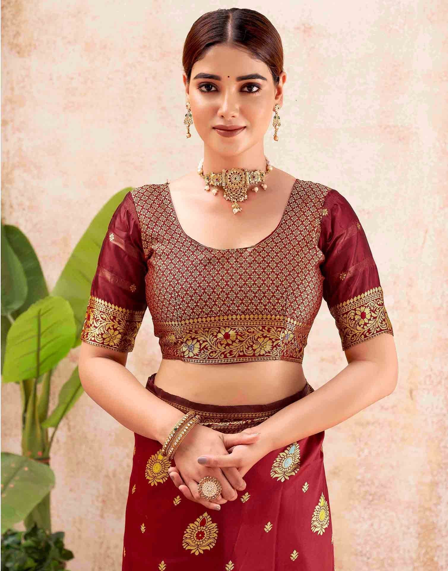 Maroon Silk Woven Banarasi Saree