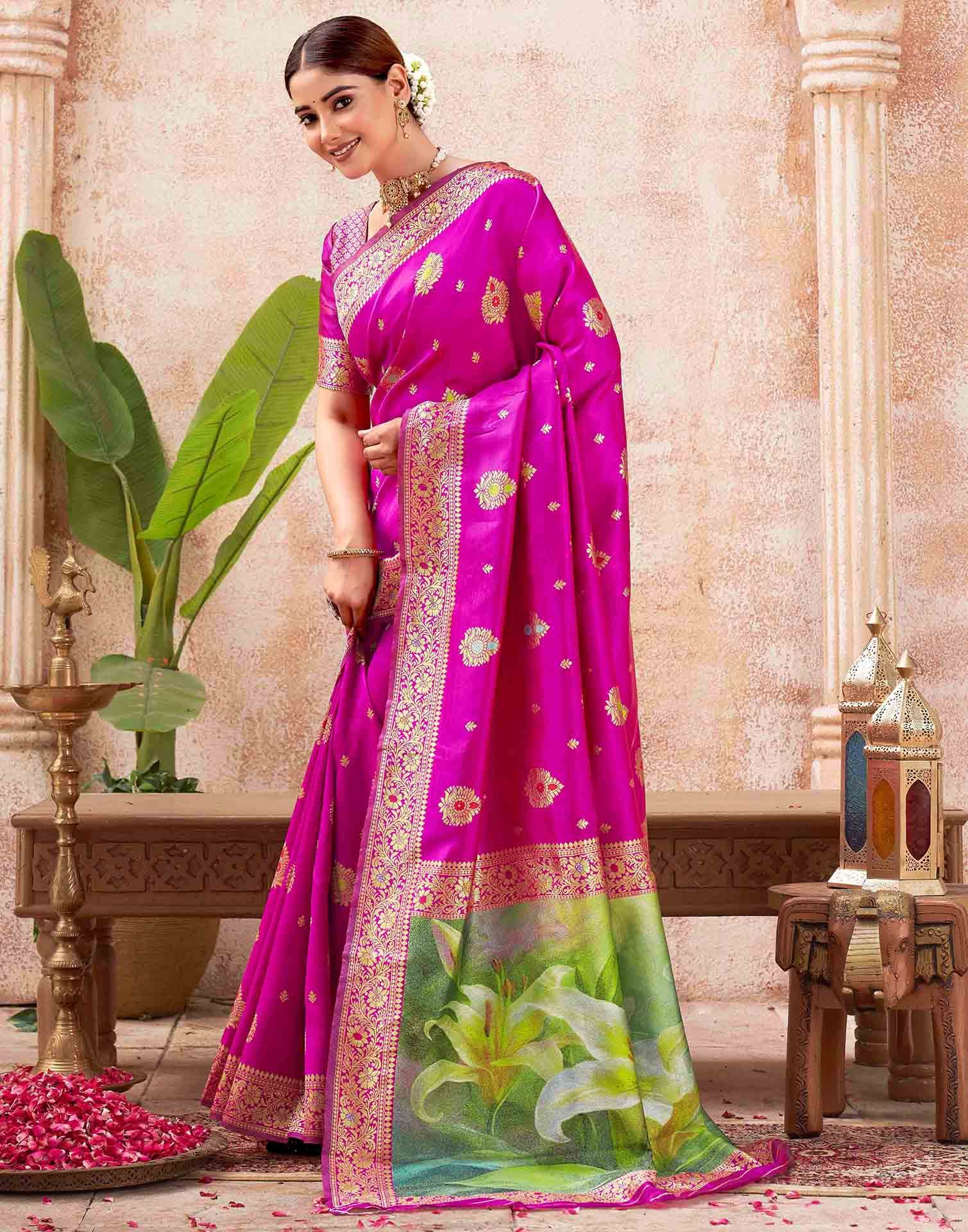 Rani Pink Silk Woven Banarasi Saree