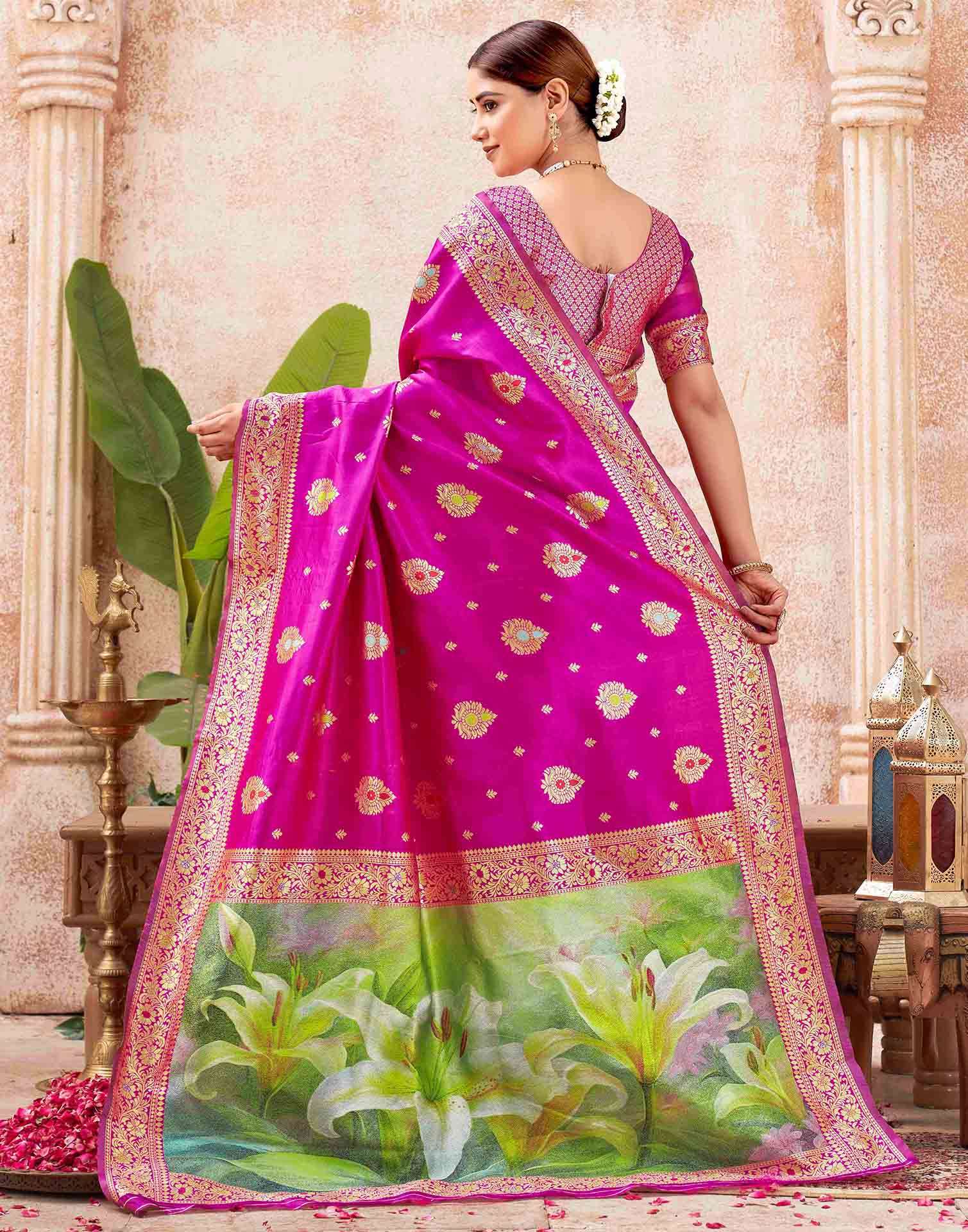 Rani Pink Silk Woven Banarasi Saree