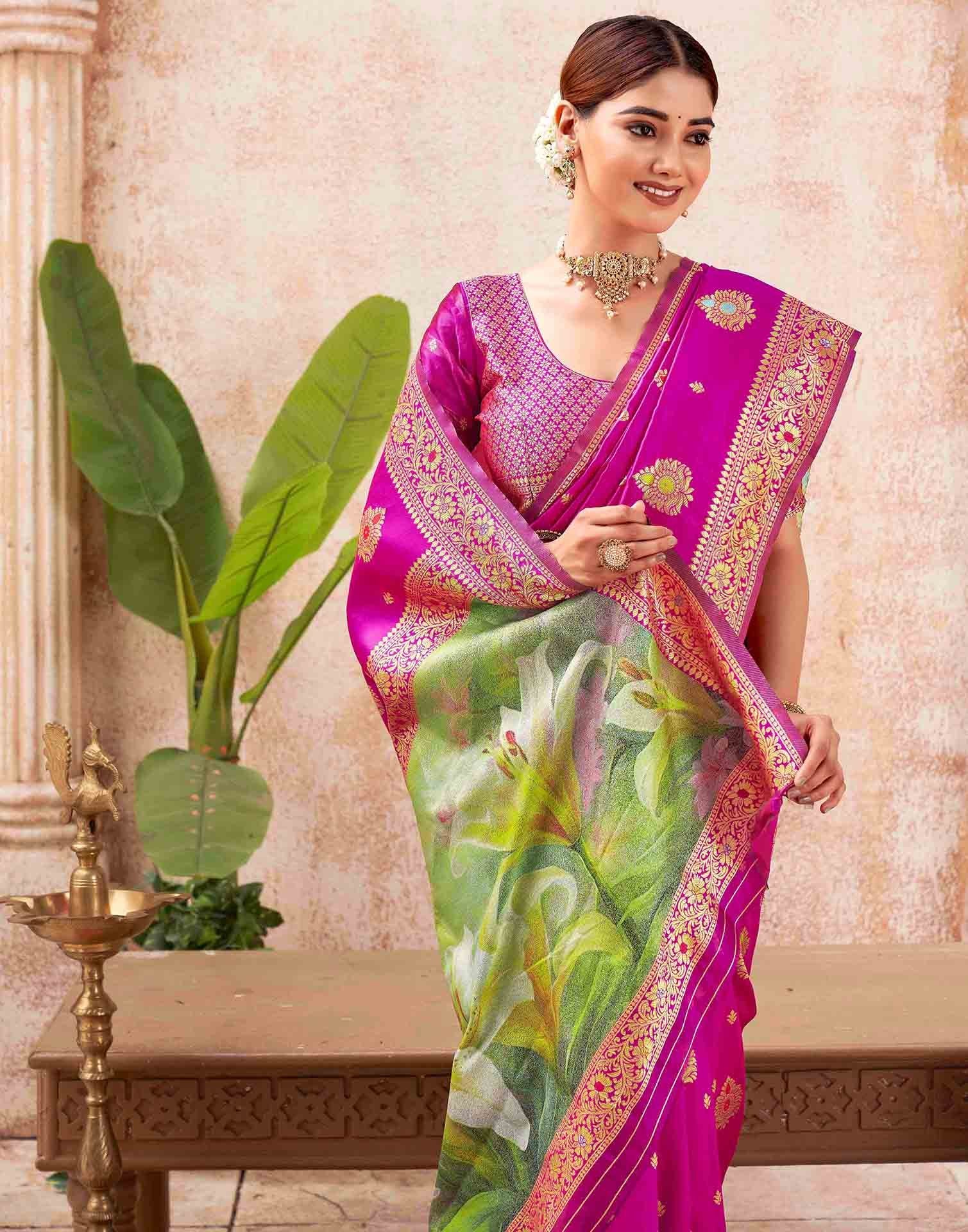 Rani Pink Silk Woven Banarasi Saree