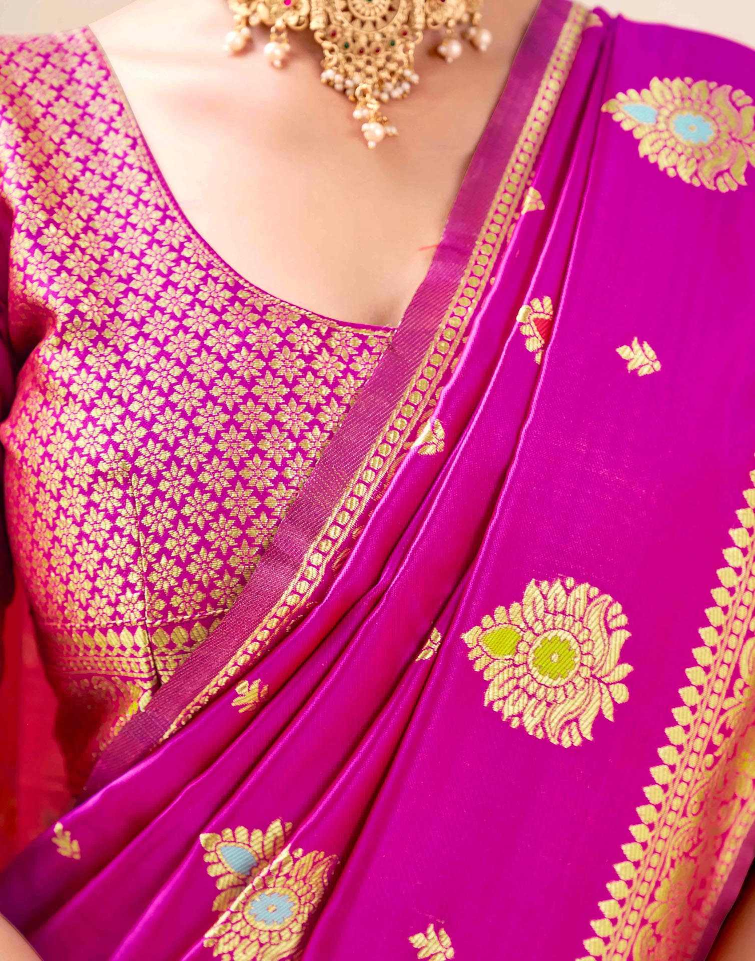 Rani Pink Silk Woven Banarasi Saree