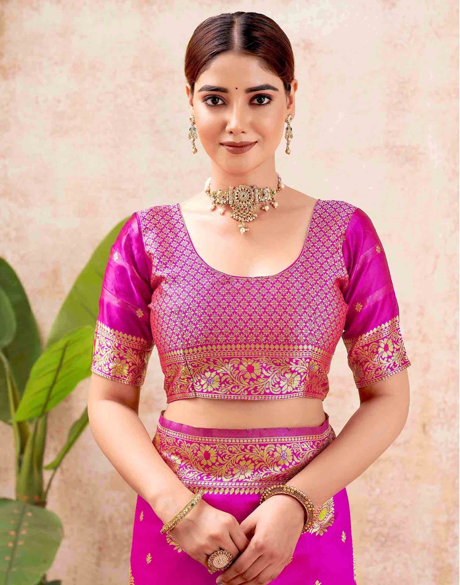 Rani Pink Silk Woven Banarasi Saree