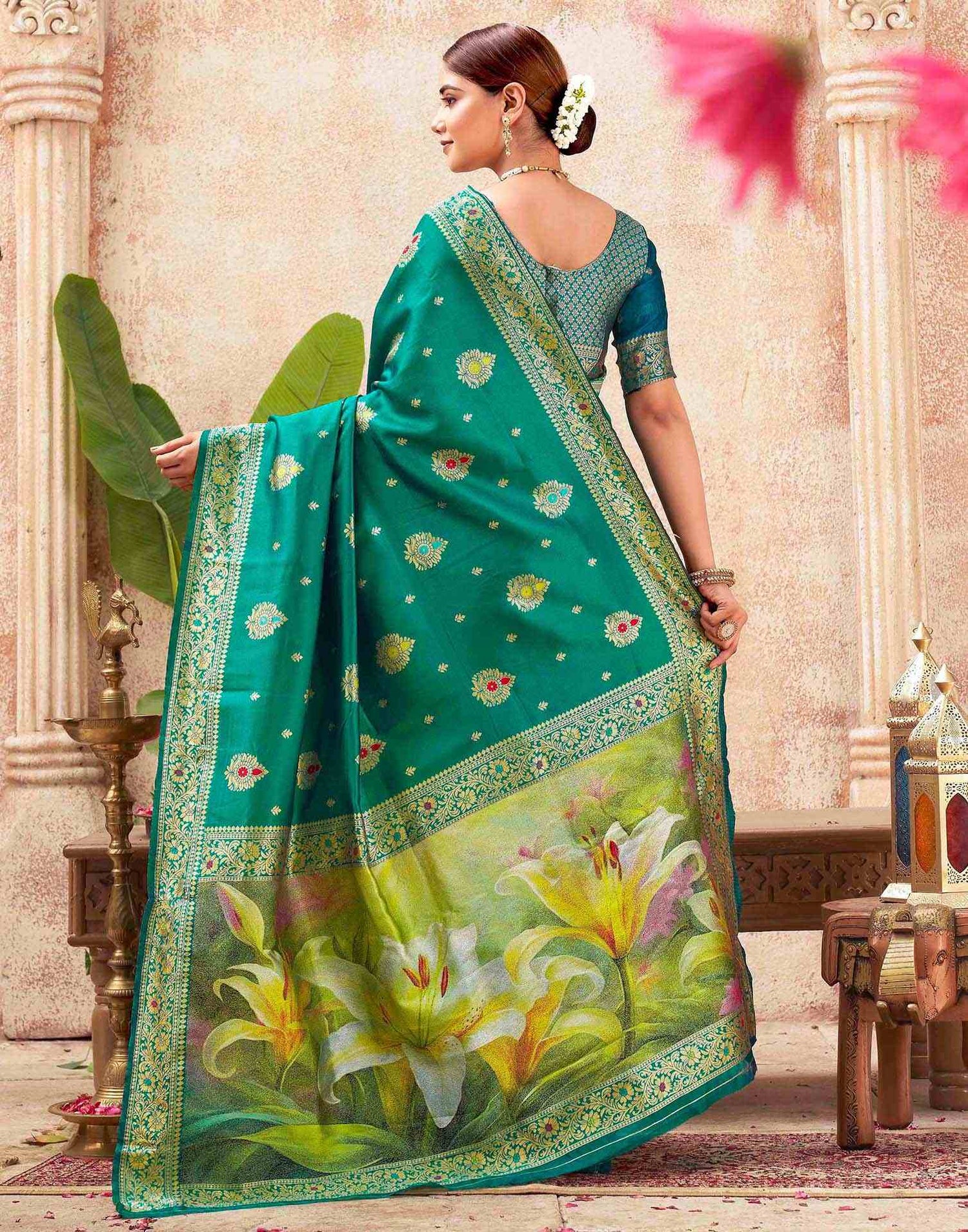 Teal Green Silk Woven Banarasi Saree
