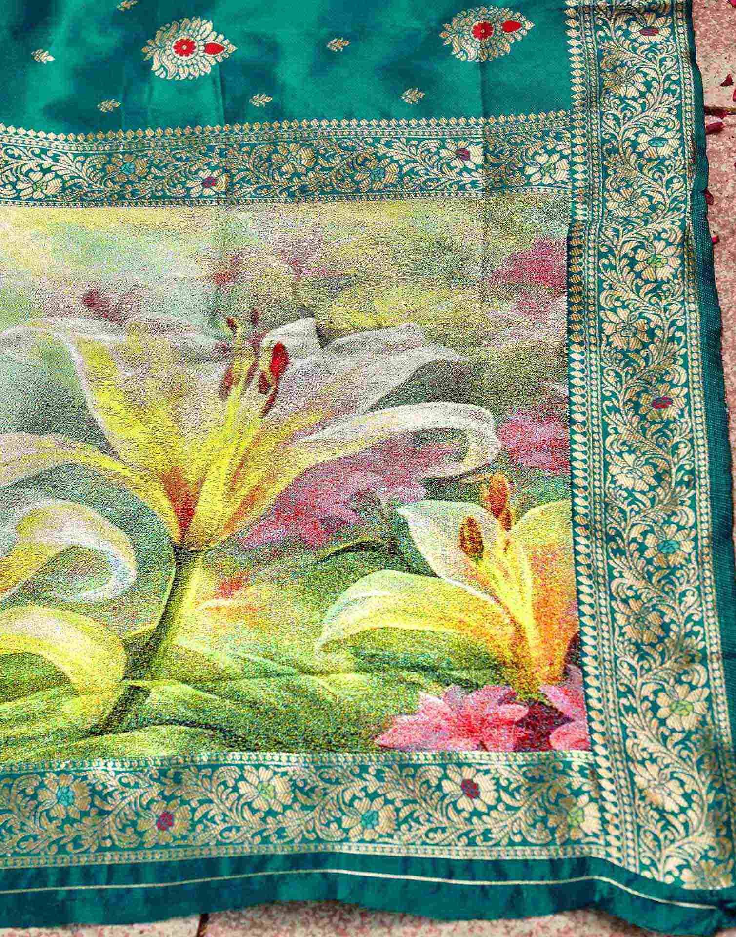 Teal Green Silk Woven Banarasi Saree