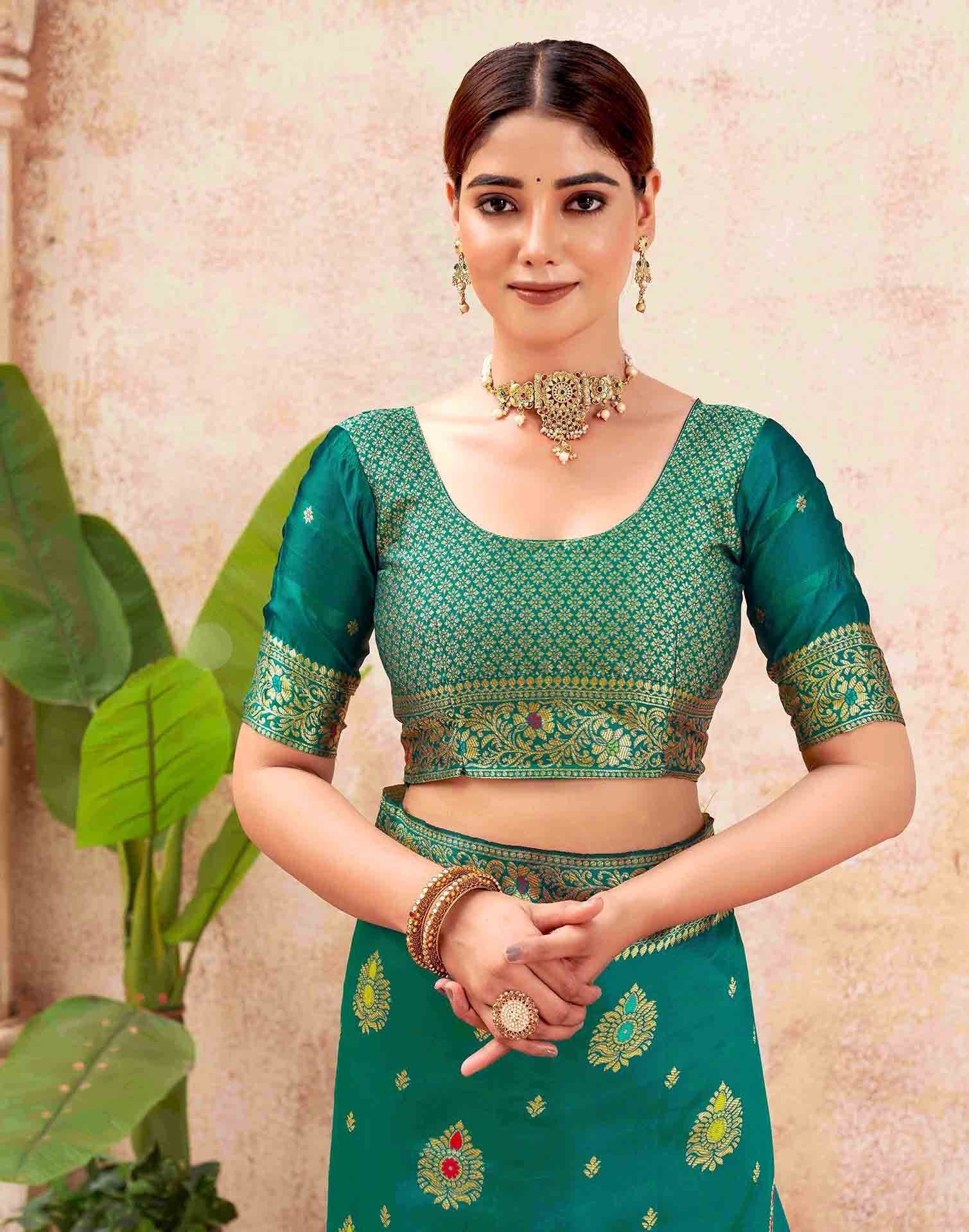 Teal Green Silk Woven Banarasi Saree