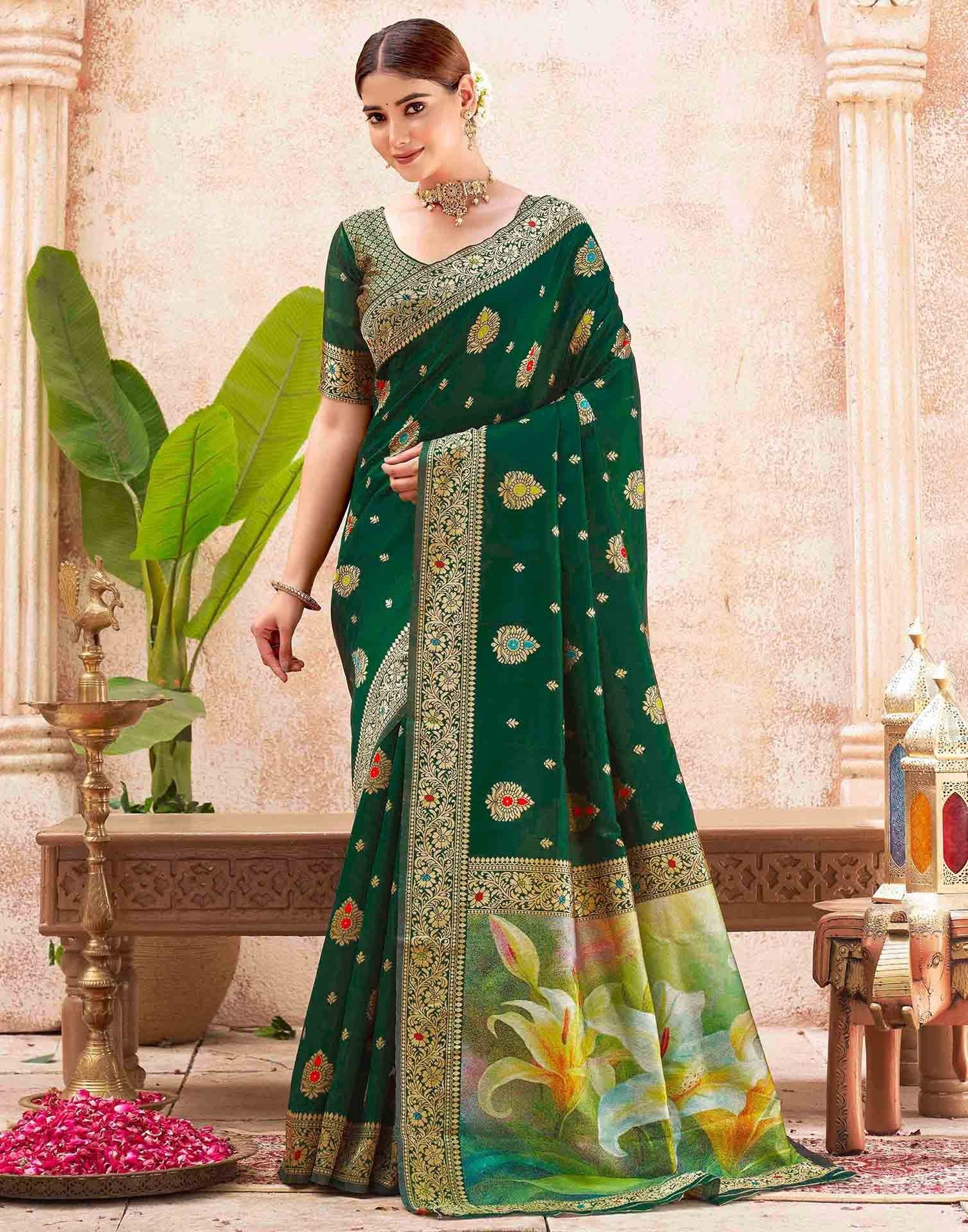 Green Silk Woven Banarasi Saree