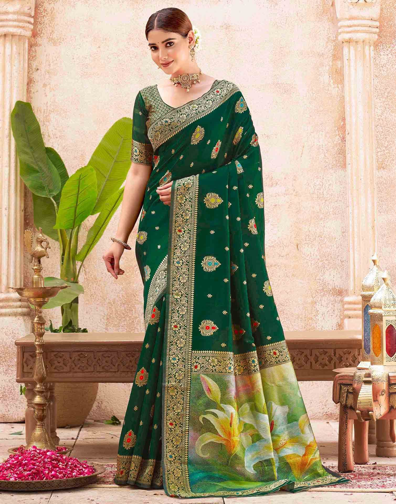 Green Silk Woven Banarasi Saree