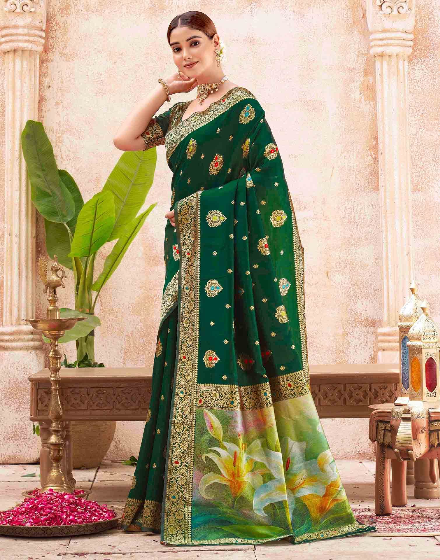 Green Silk Woven Banarasi Saree