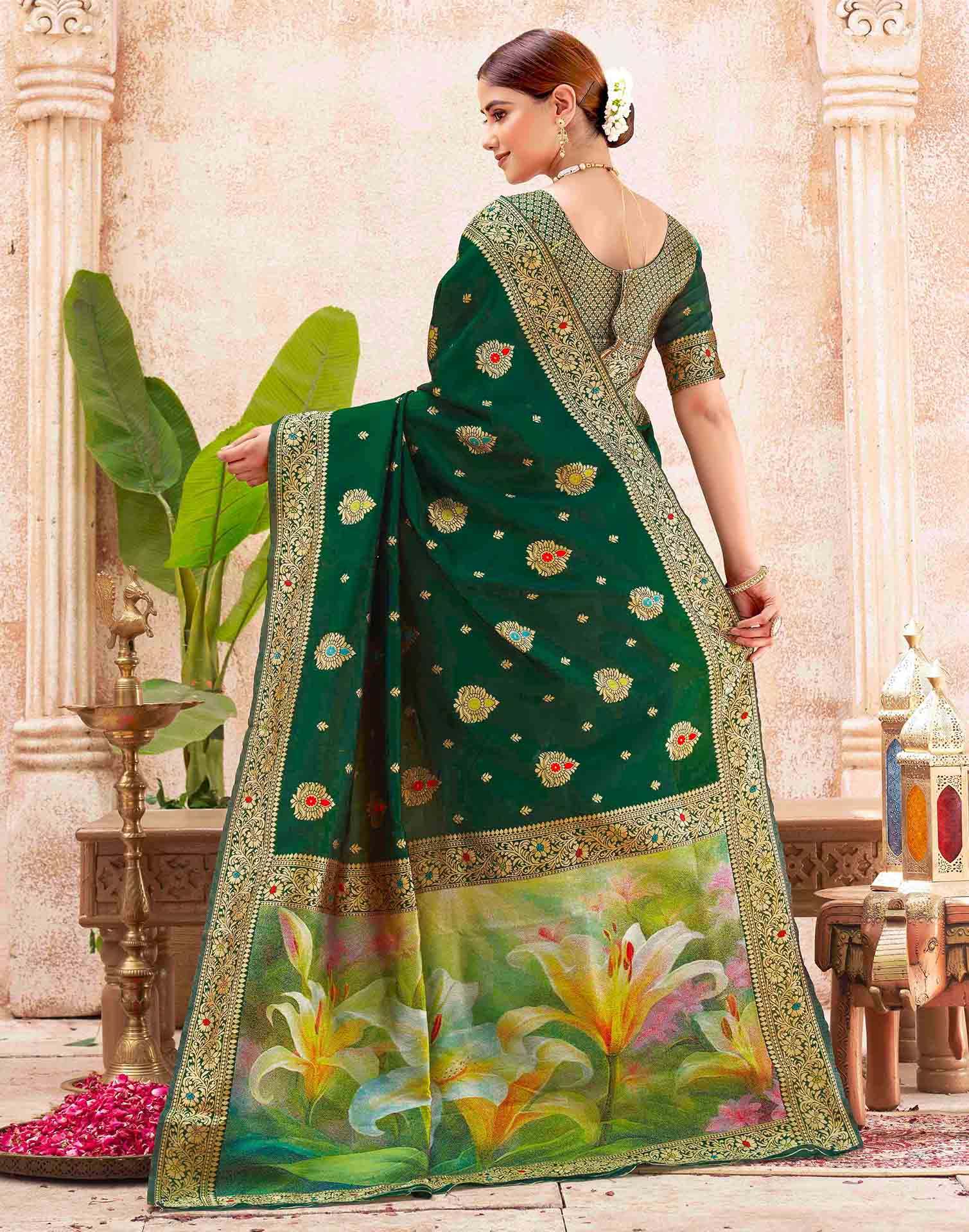 Green Silk Woven Banarasi Saree