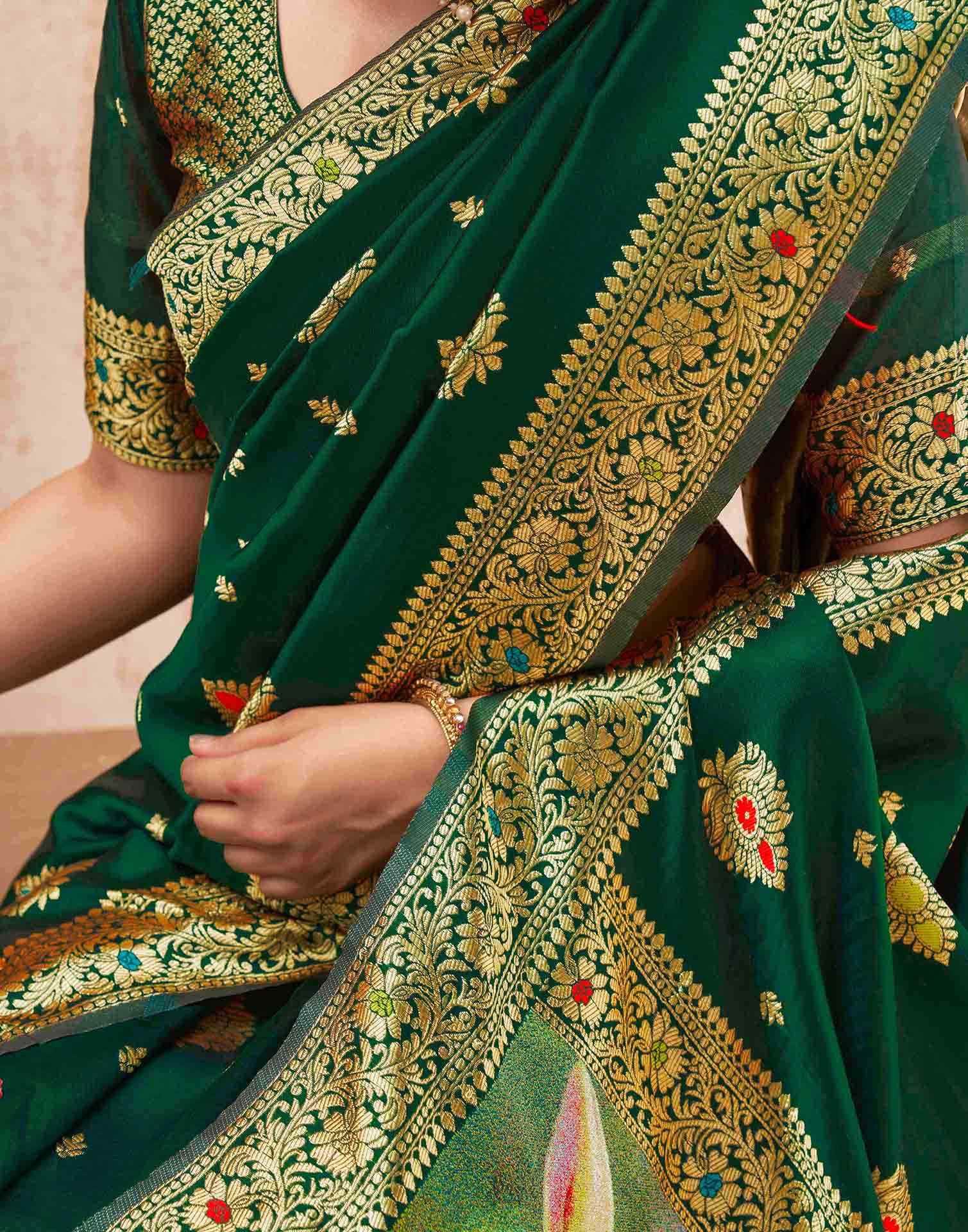 Green Silk Woven Banarasi Saree