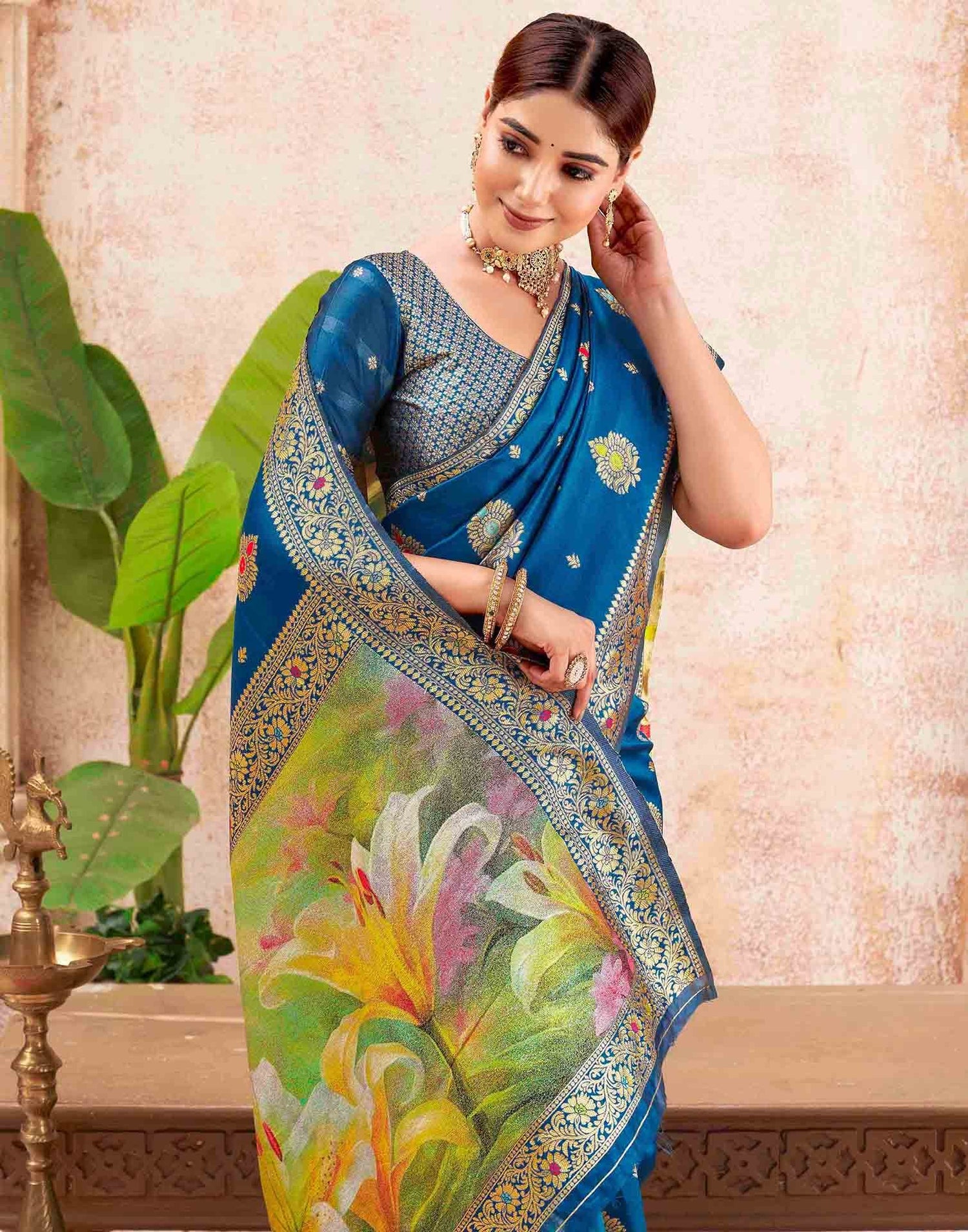 Peacock Blue Silk Woven Banarasi Saree