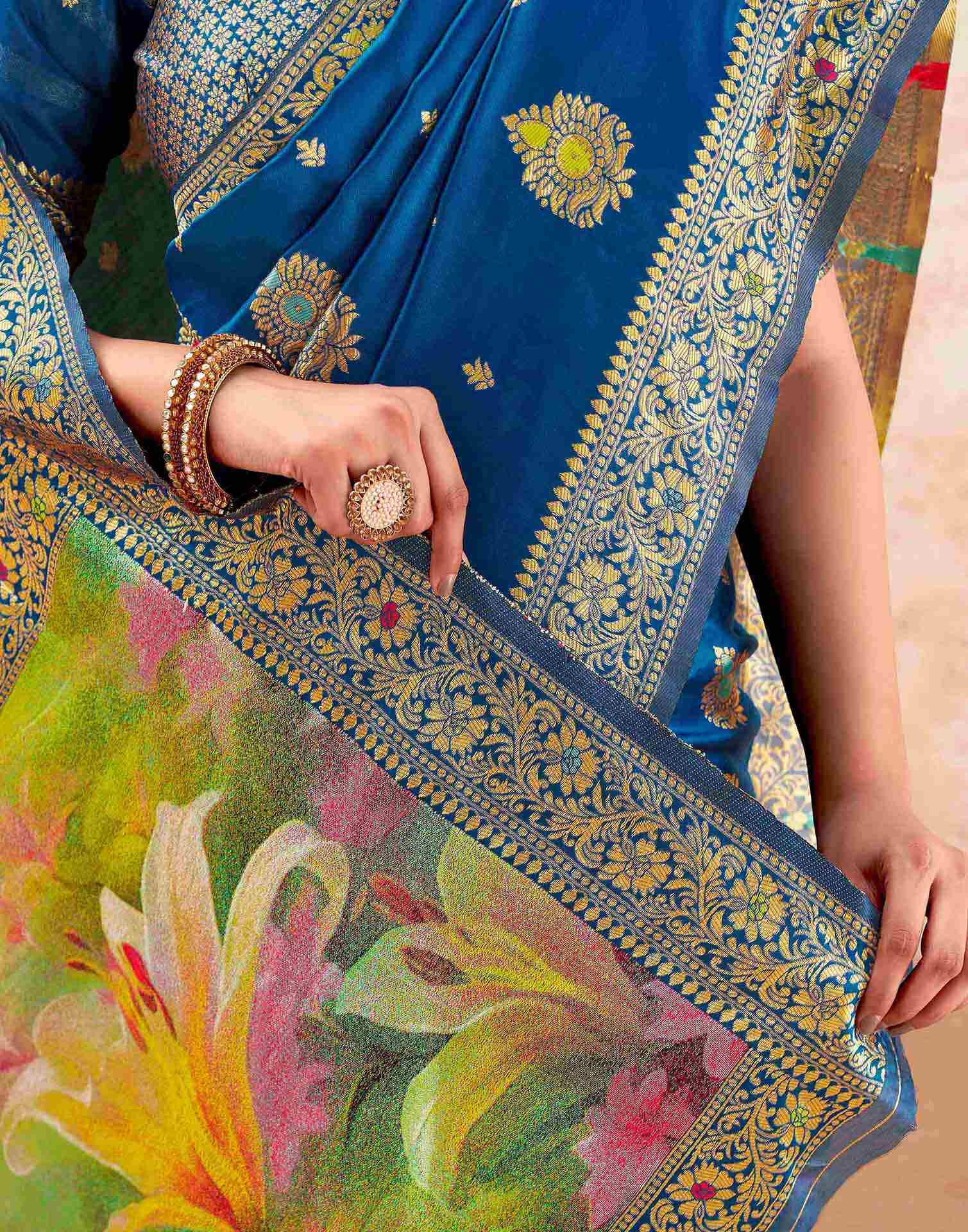 Peacock Blue Silk Woven Banarasi Saree