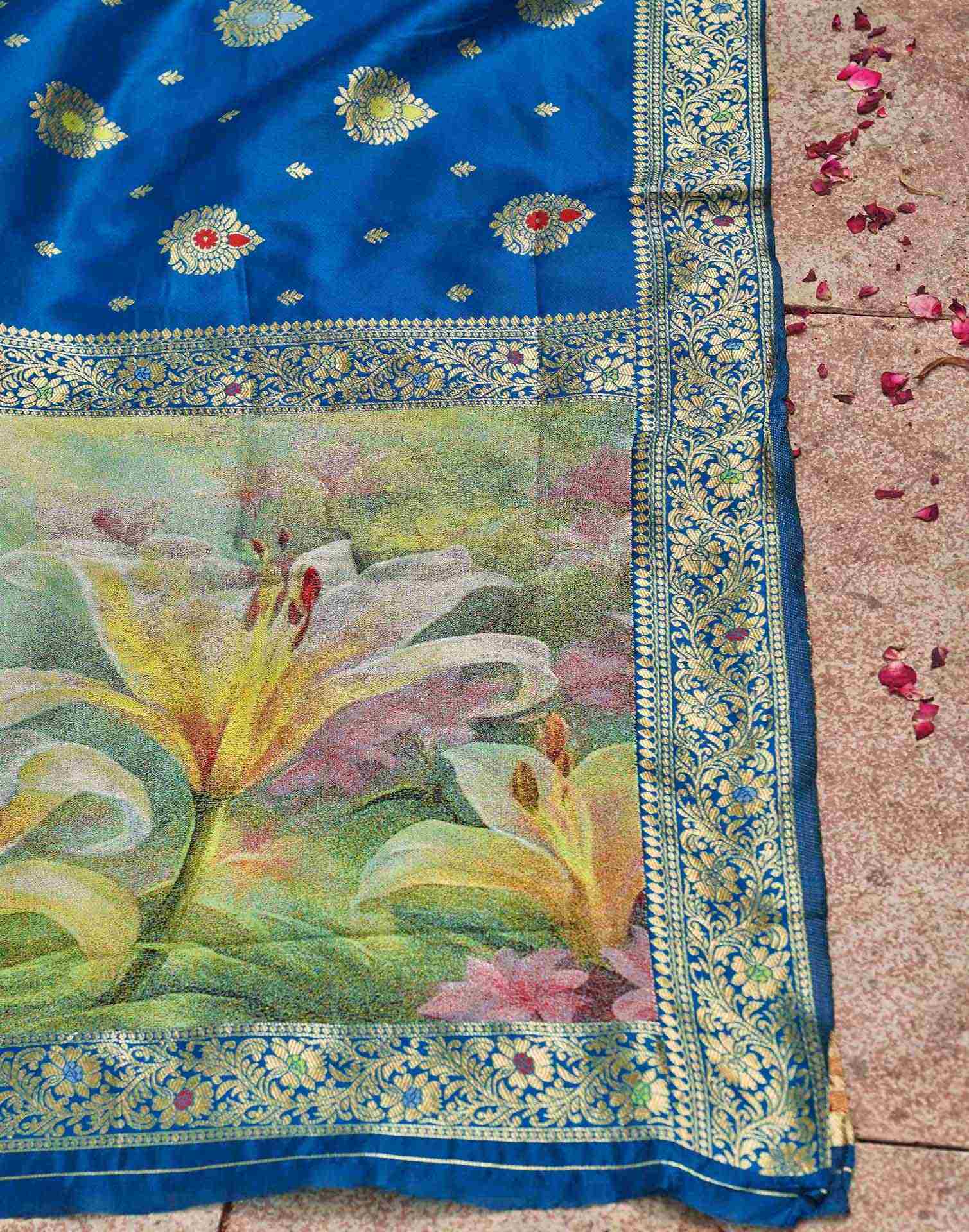 Peacock Blue Silk Woven Banarasi Saree