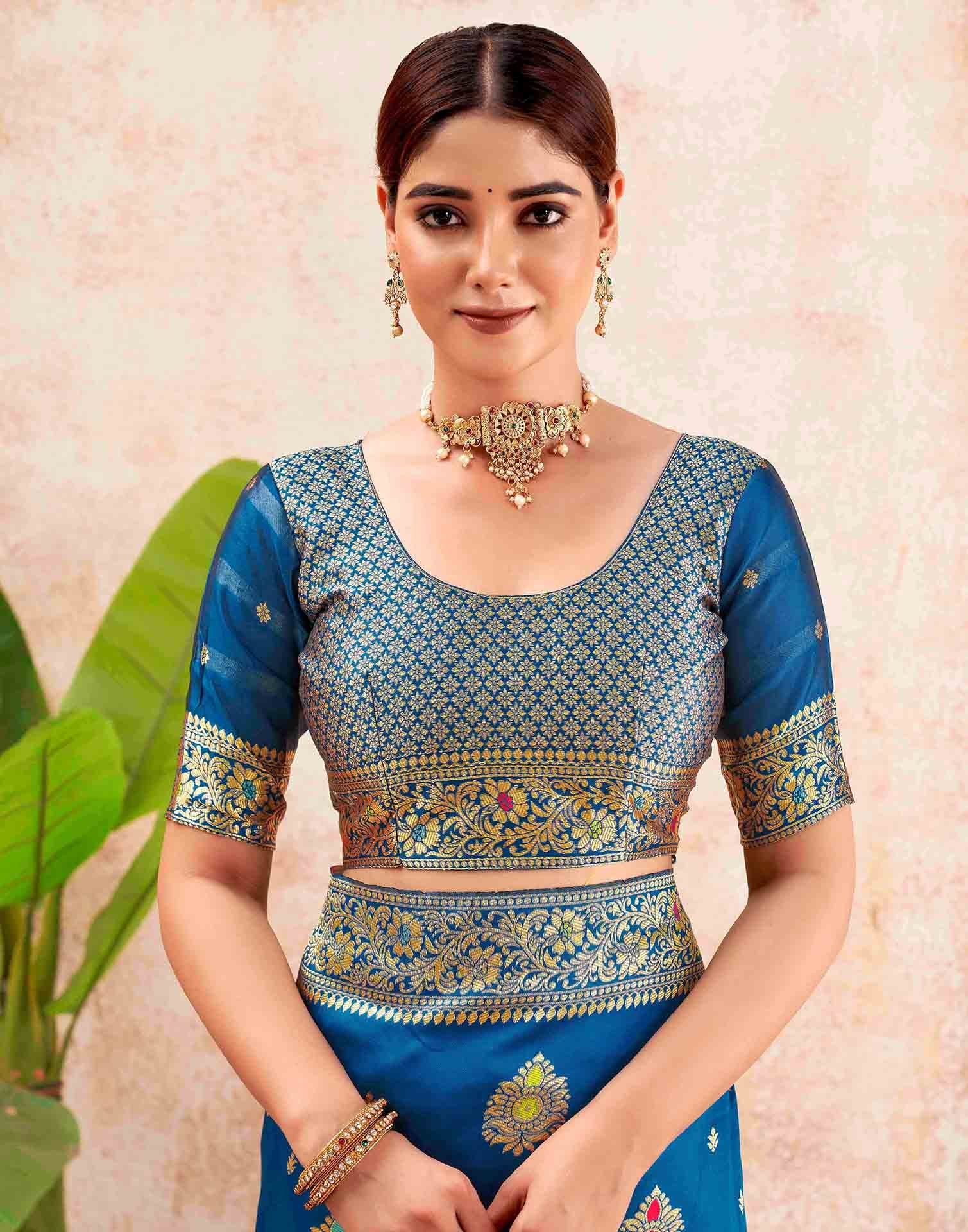 Peacock Blue Silk Woven Banarasi Saree
