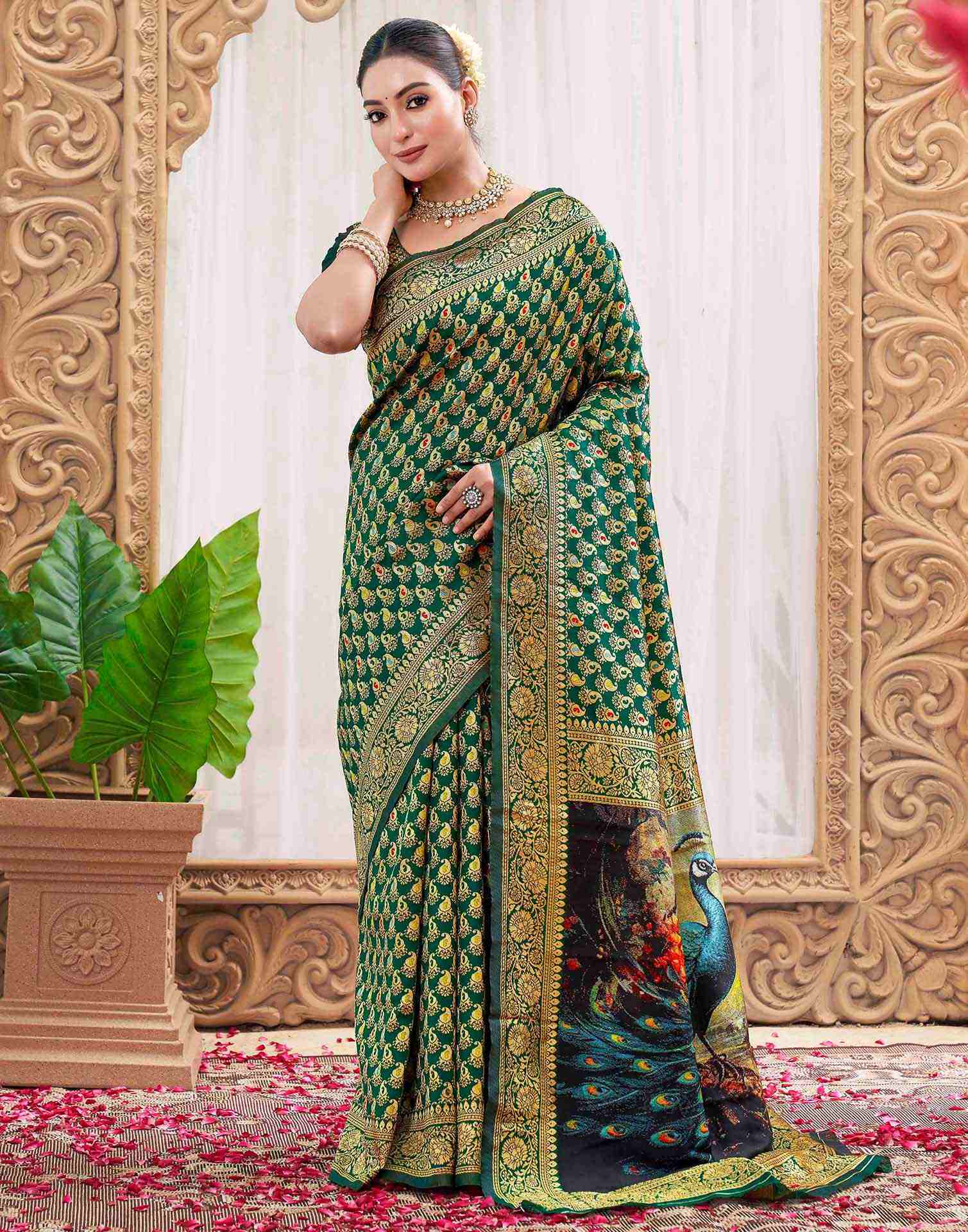 Green Silk Woven Banarasi Saree