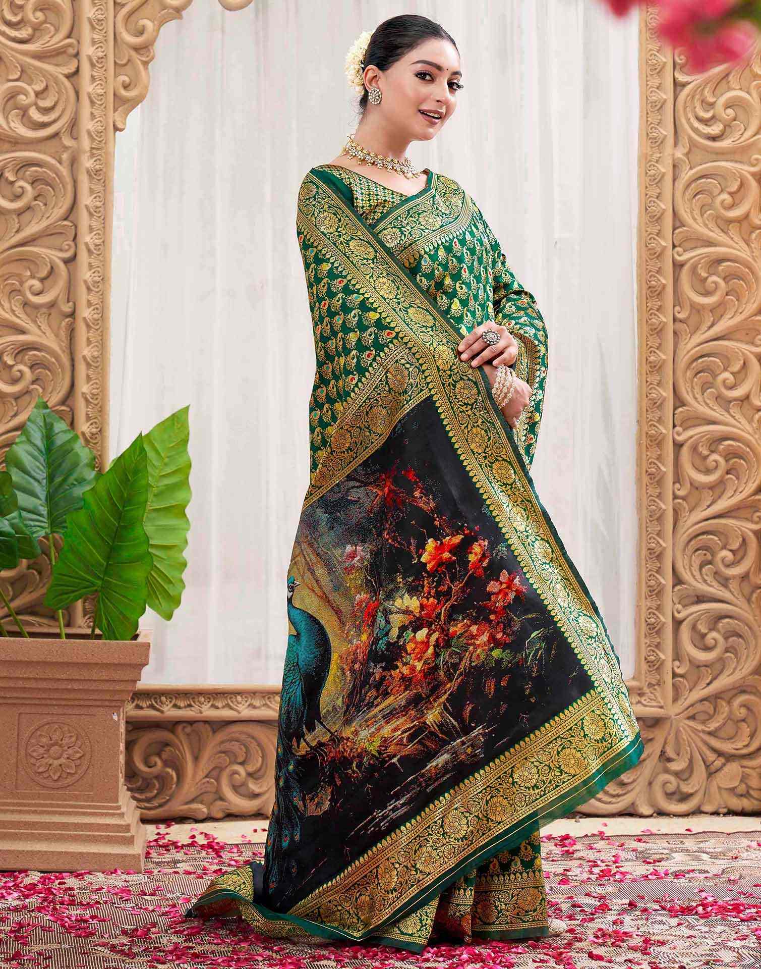 Green Silk Woven Banarasi Saree