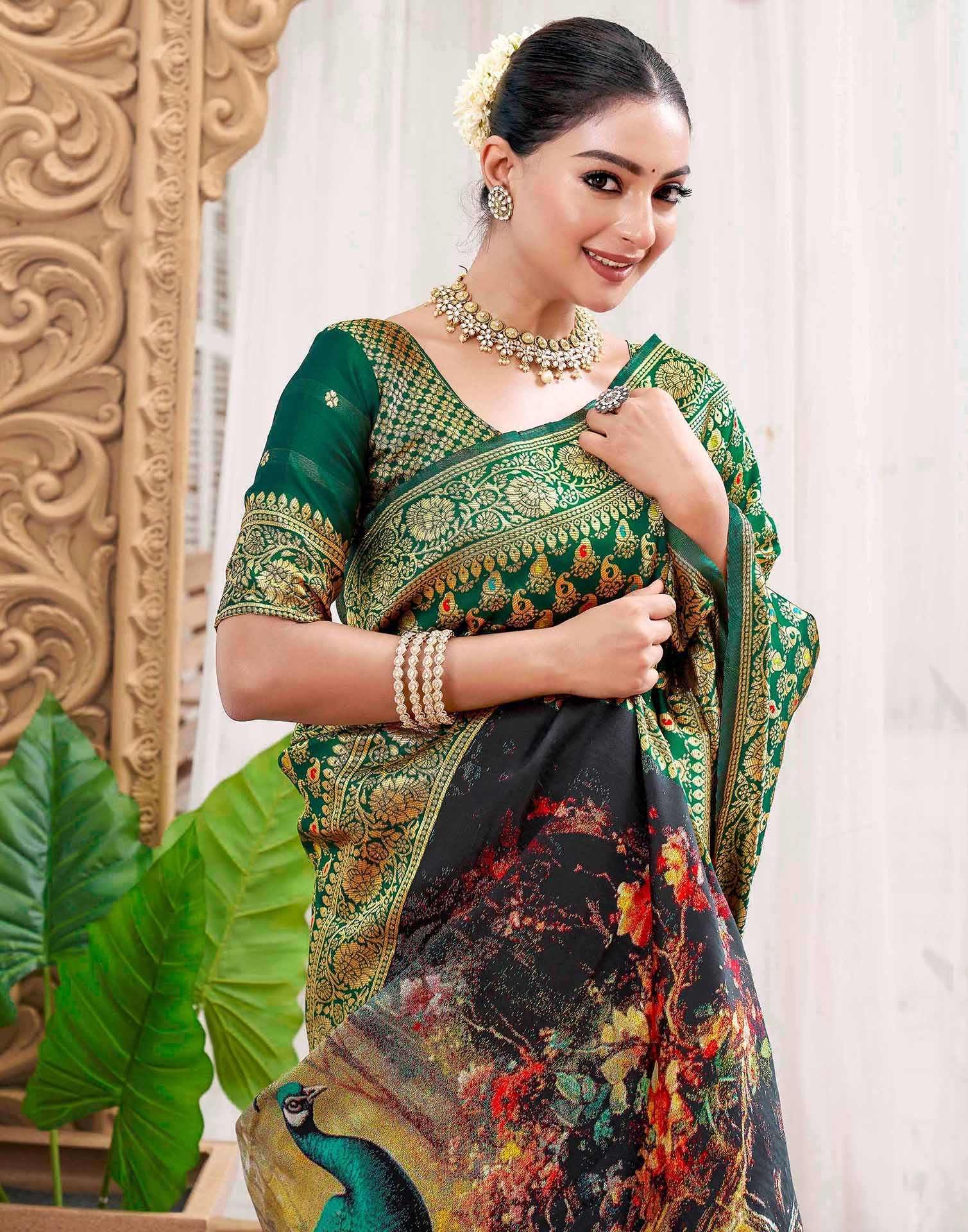 Green Silk Woven Banarasi Saree
