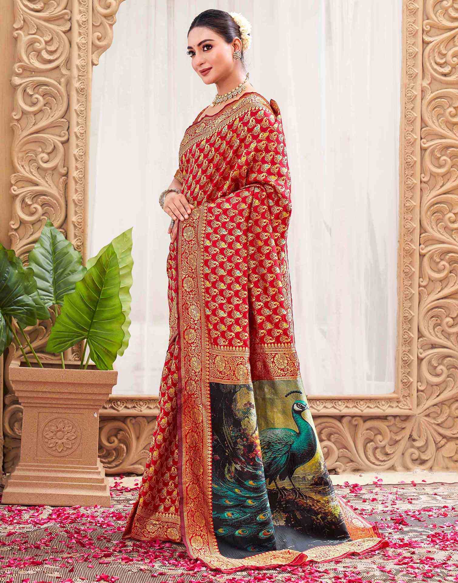 Red Silk Woven Banarasi Saree