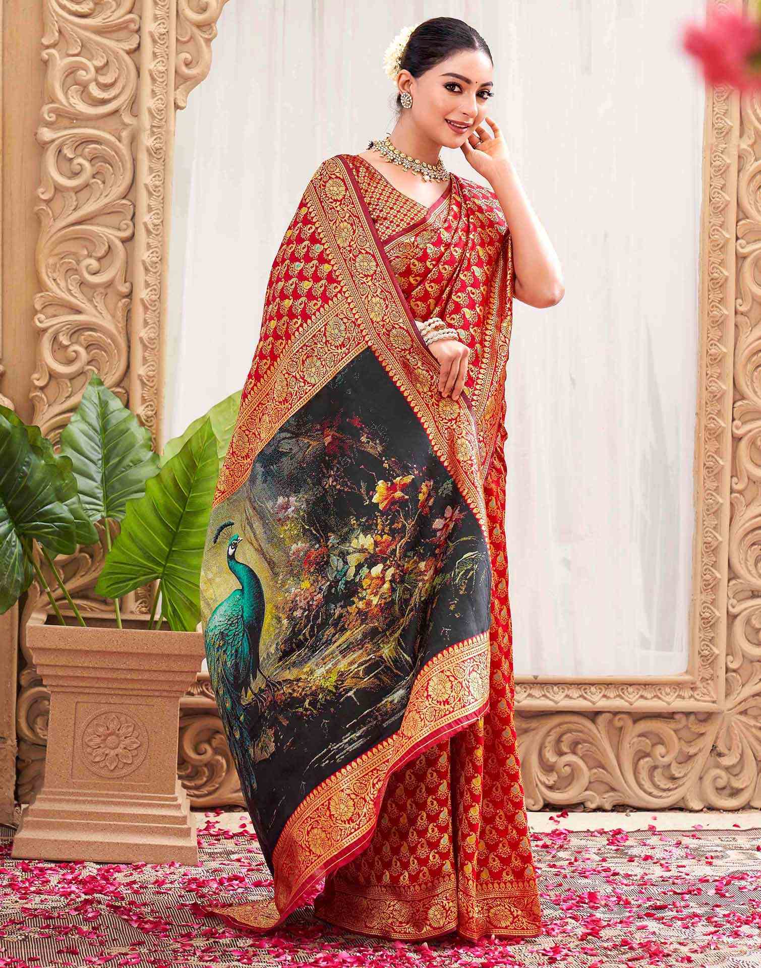 Red Silk Woven Banarasi Saree