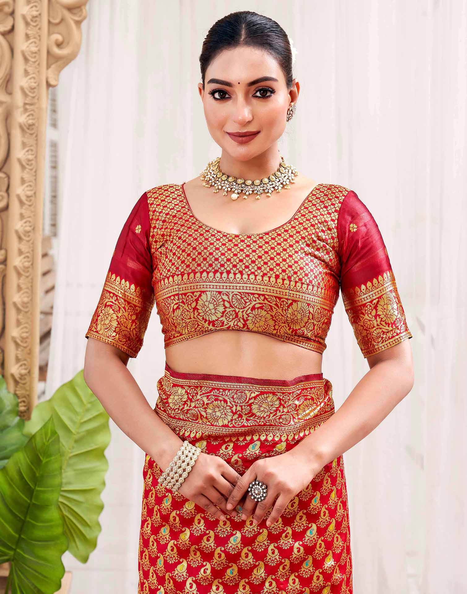 Red Silk Woven Banarasi Saree