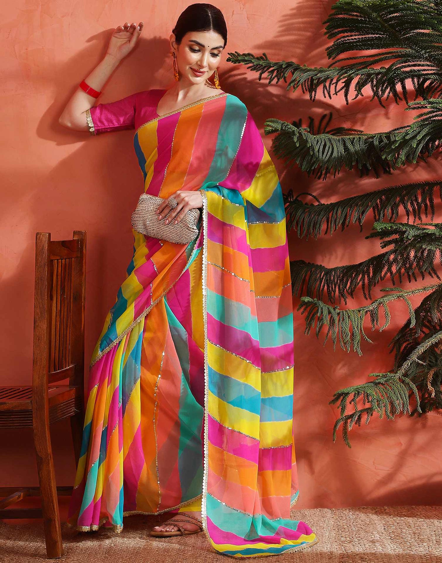 Multicoloured Georgette Printed Sequence Saree