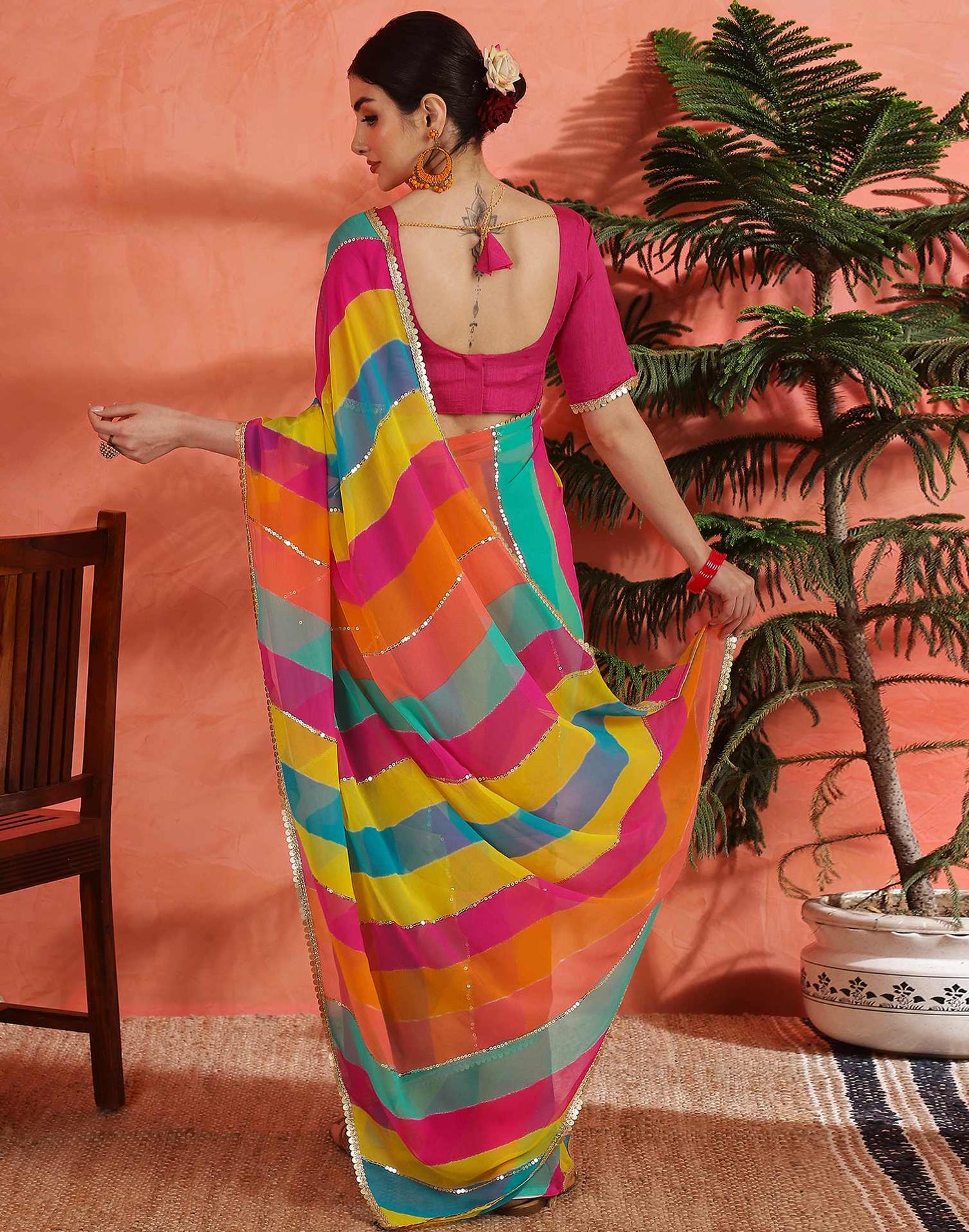Multicoloured Georgette Printed Sequence Saree