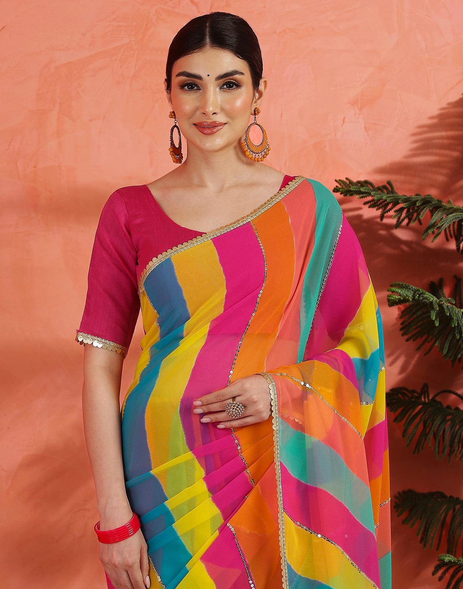 Multicoloured Georgette Printed Sequence Saree