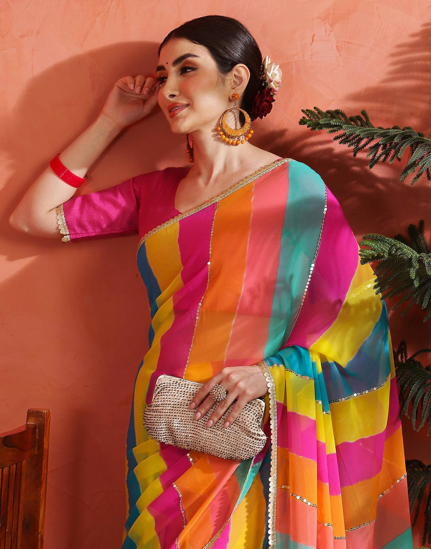 Multicoloured Georgette Printed Sequence Saree
