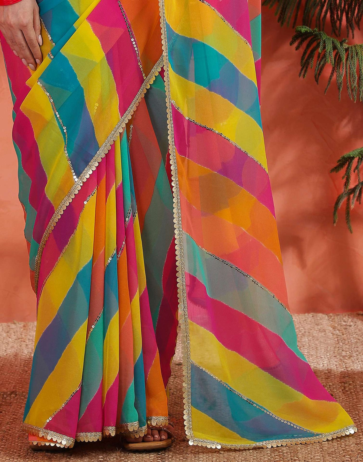Multicoloured Georgette Printed Sequence Saree