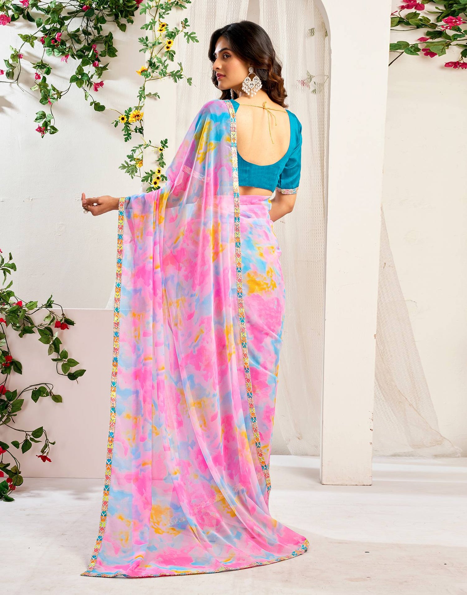 Pink Georgette Printed Saree