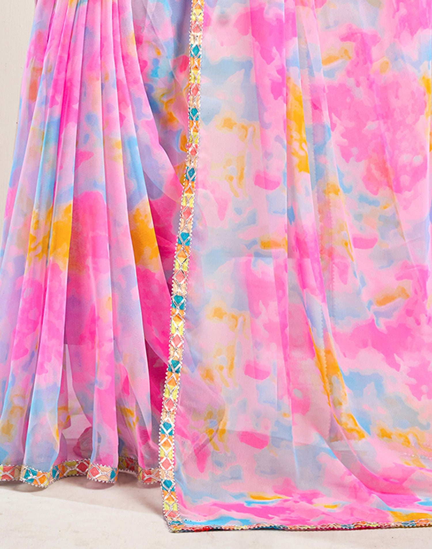 Pink Georgette Printed Saree