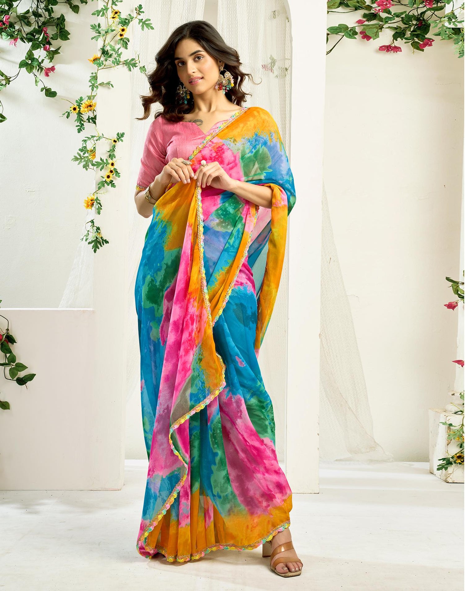 Multicoloured Georgette Printed Saree