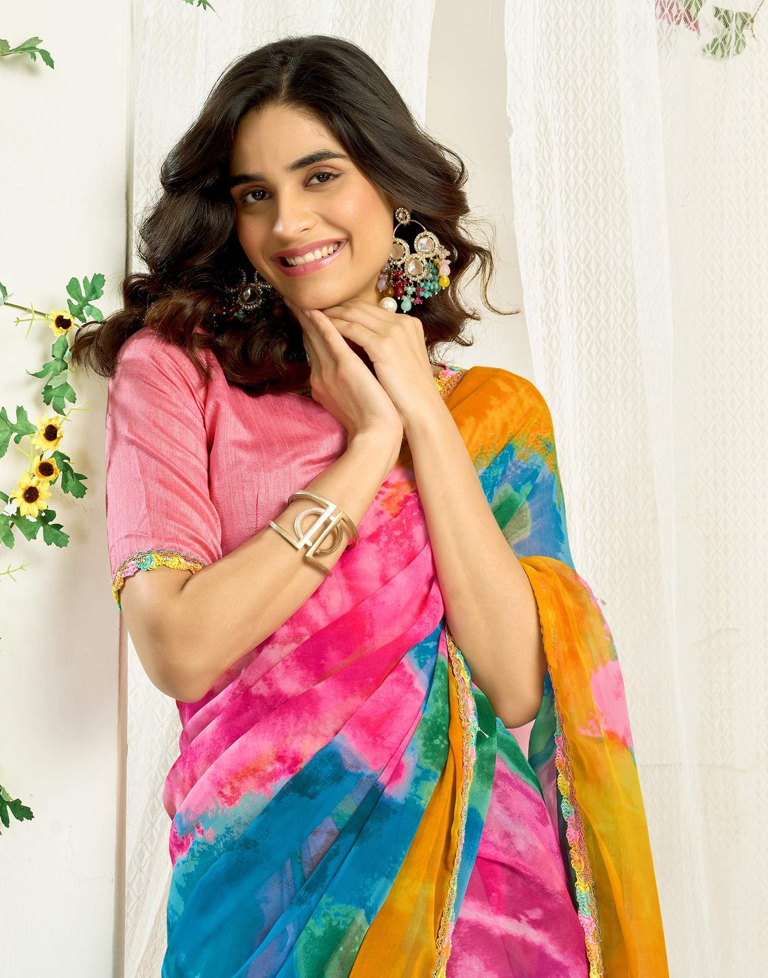 Multicoloured Georgette Printed Saree