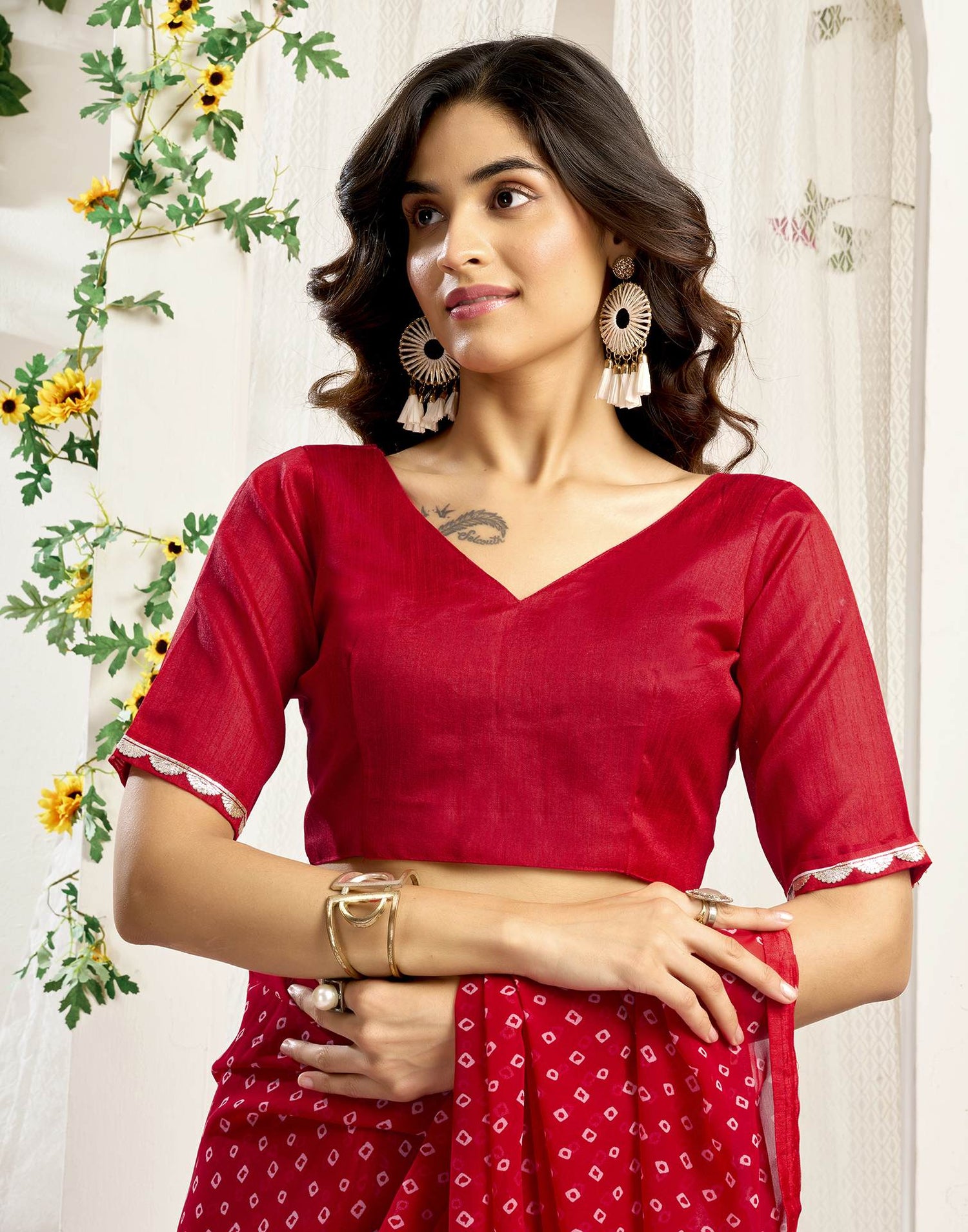 Red Georgette Printed Bandhani Saree