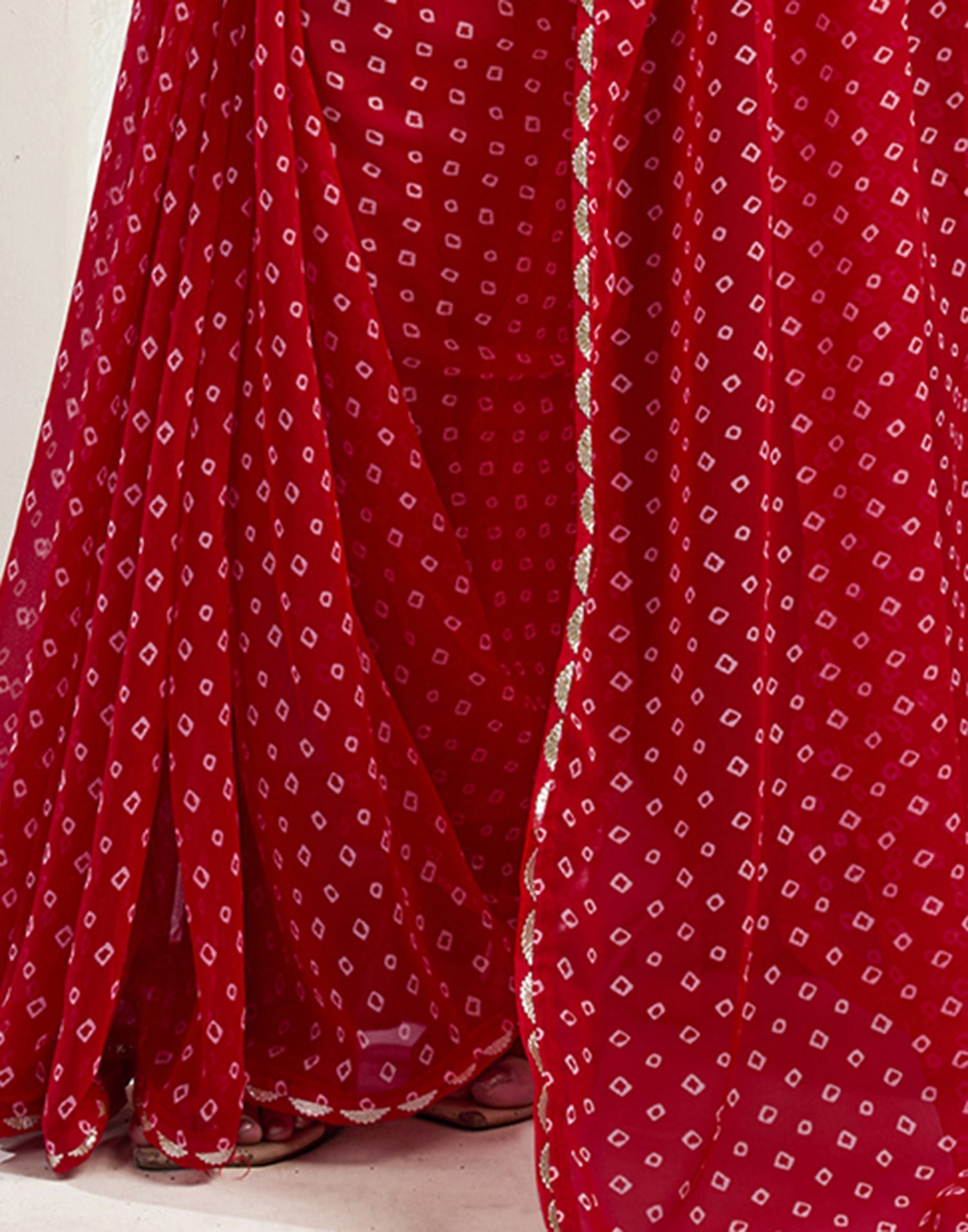Red Georgette Printed Bandhani Saree
