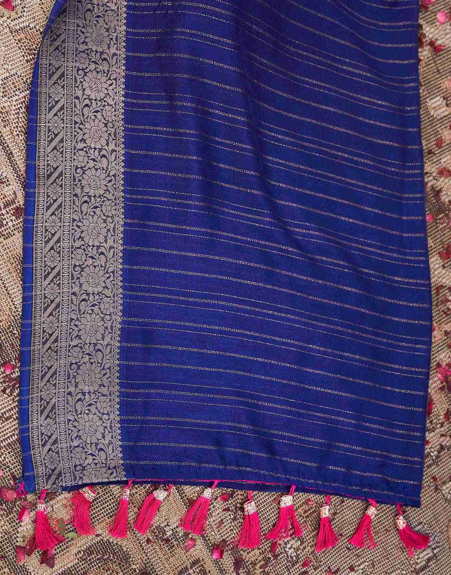 Blue Silk Zari Stripe Woven Saree