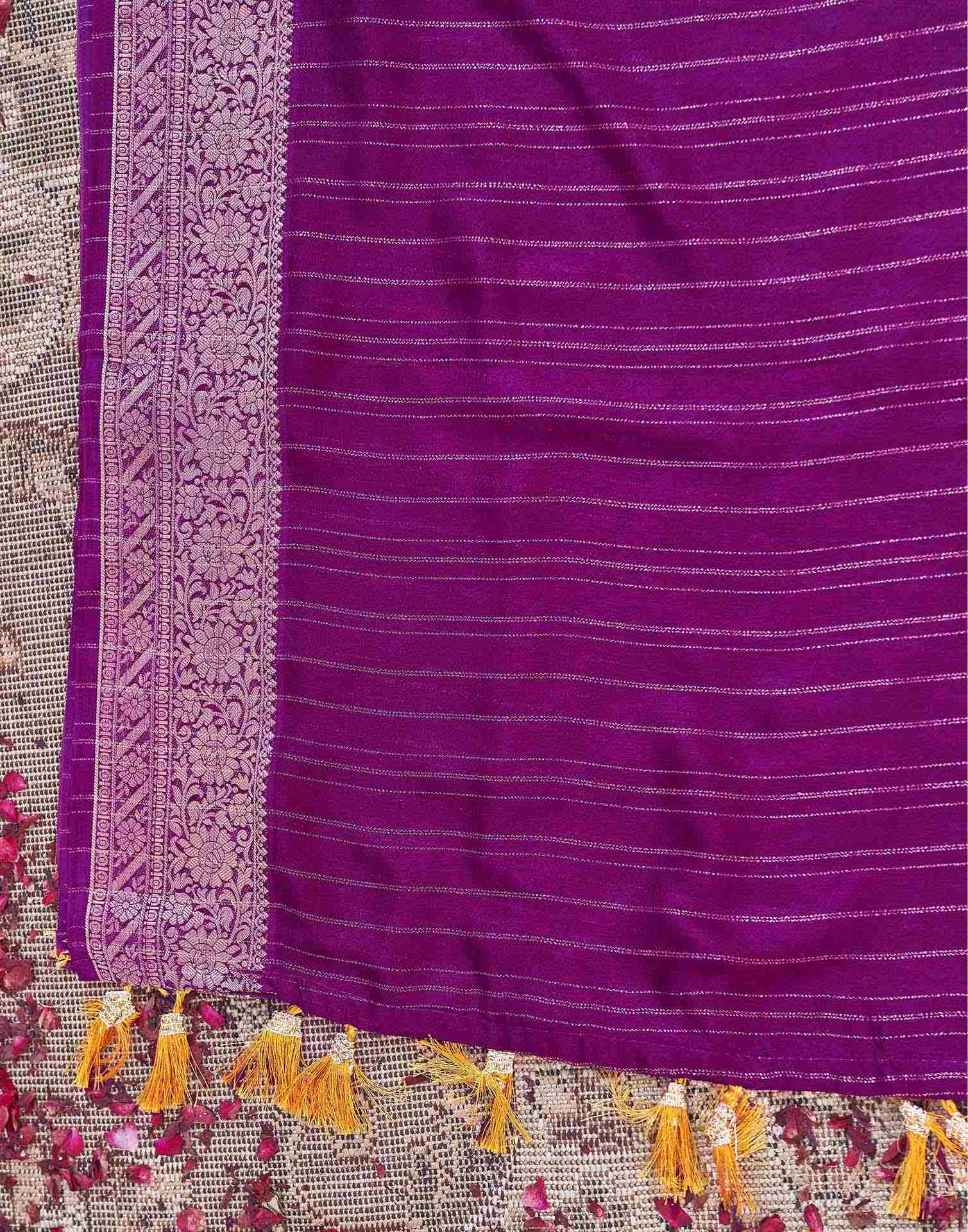 Dark Purple Silk Zari Stripe Woven Saree