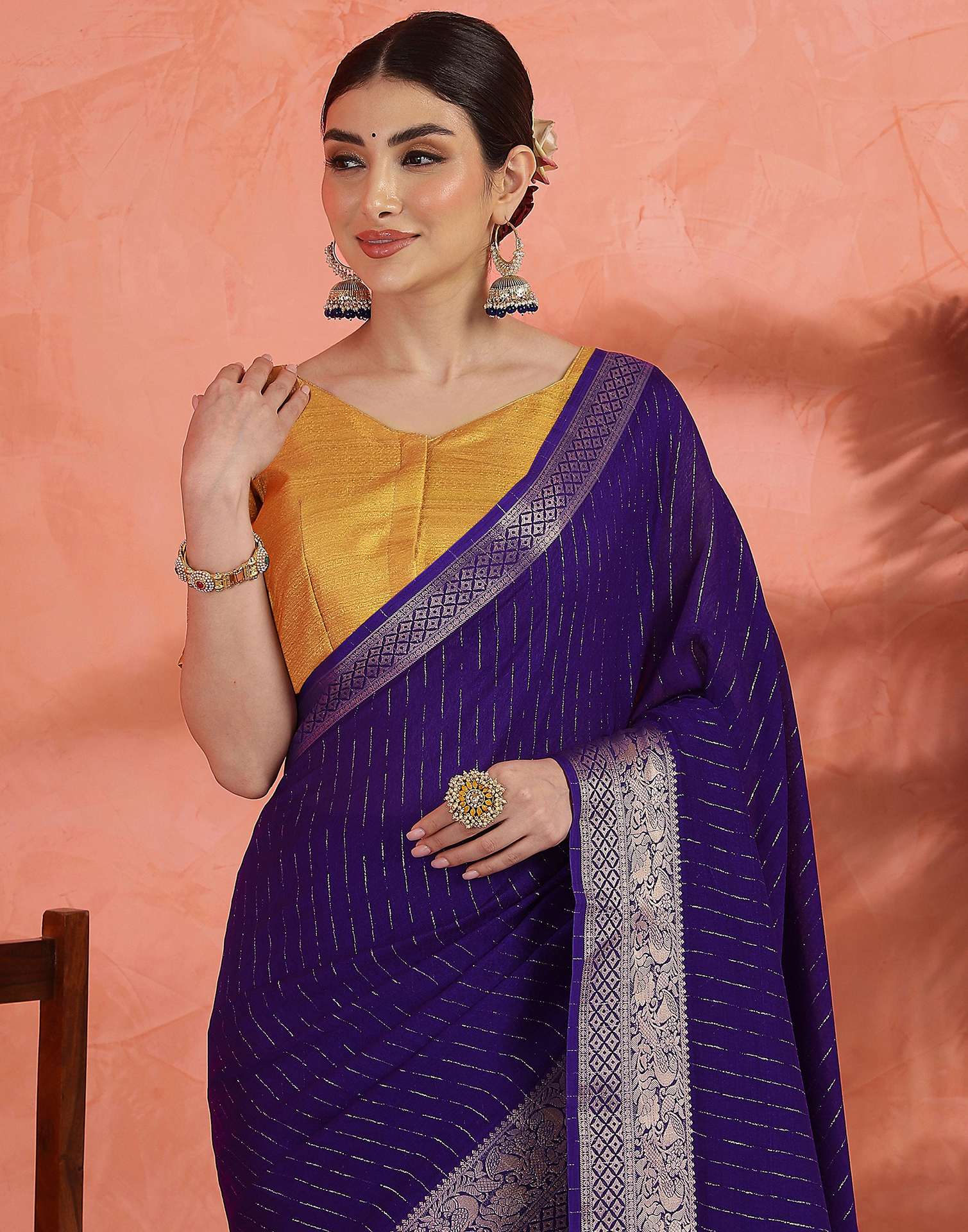 Purple Silk Zari Stripe Saree