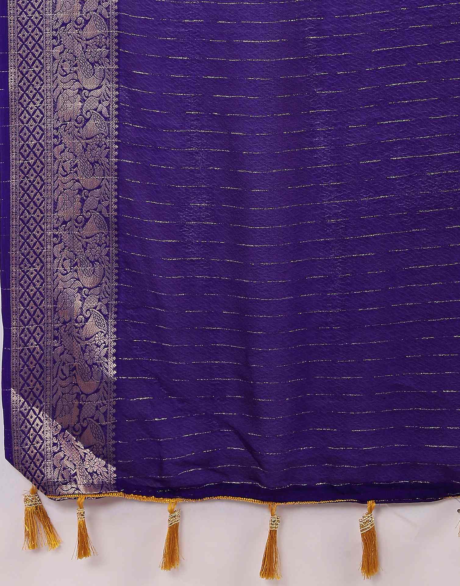 Purple Silk Zari Stripe Saree
